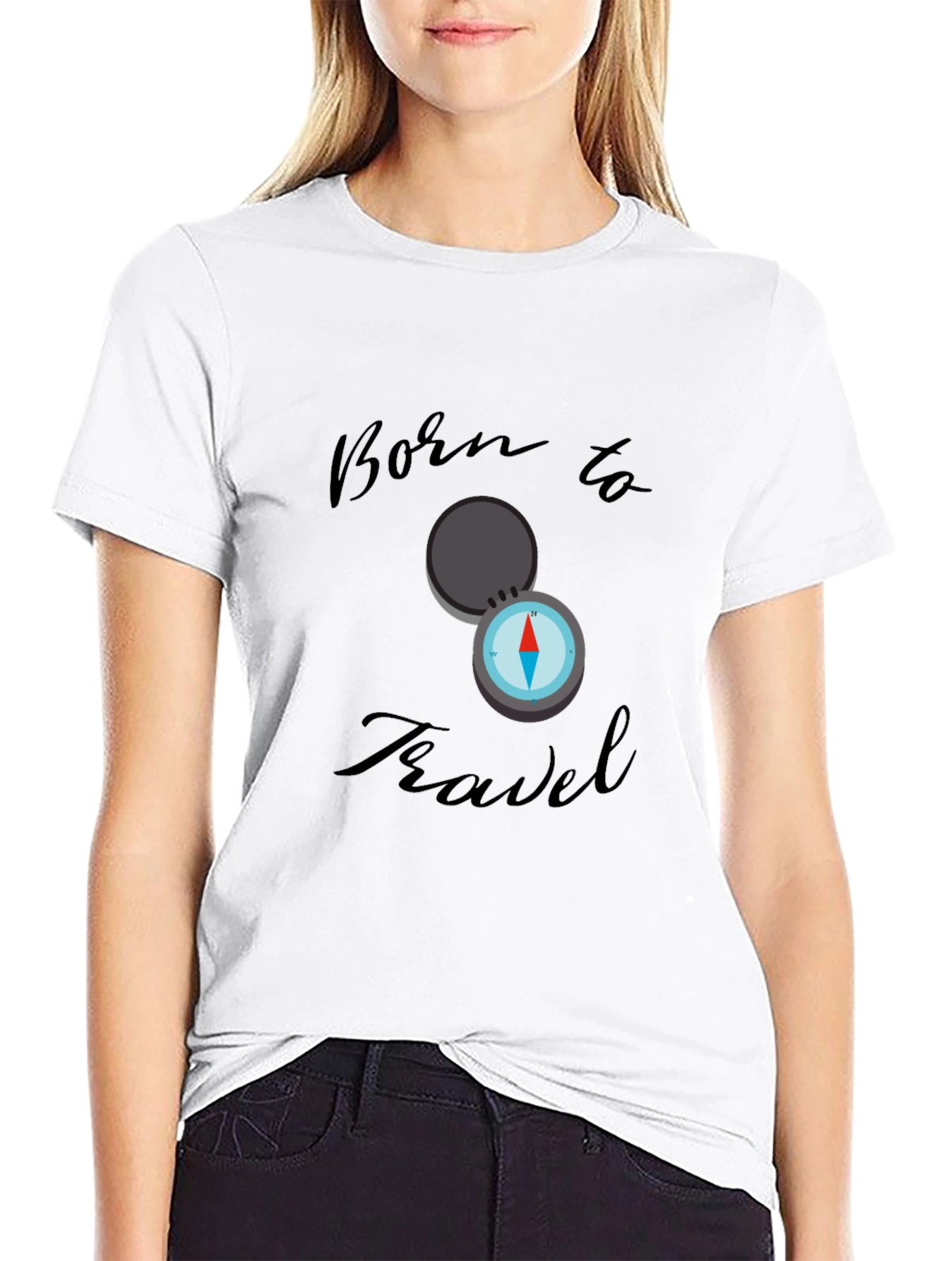 Born to Travel Compass Graphic Tee - Black