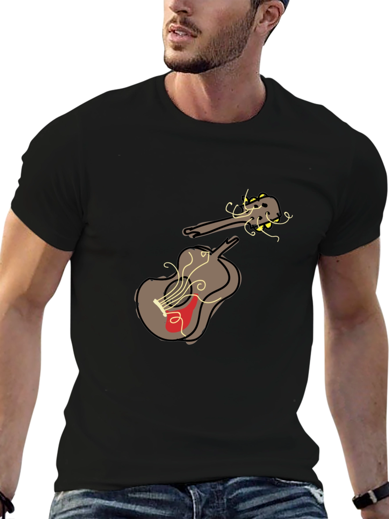Abstract Guitar Graphic Tee - Unisex Black T-Shirt