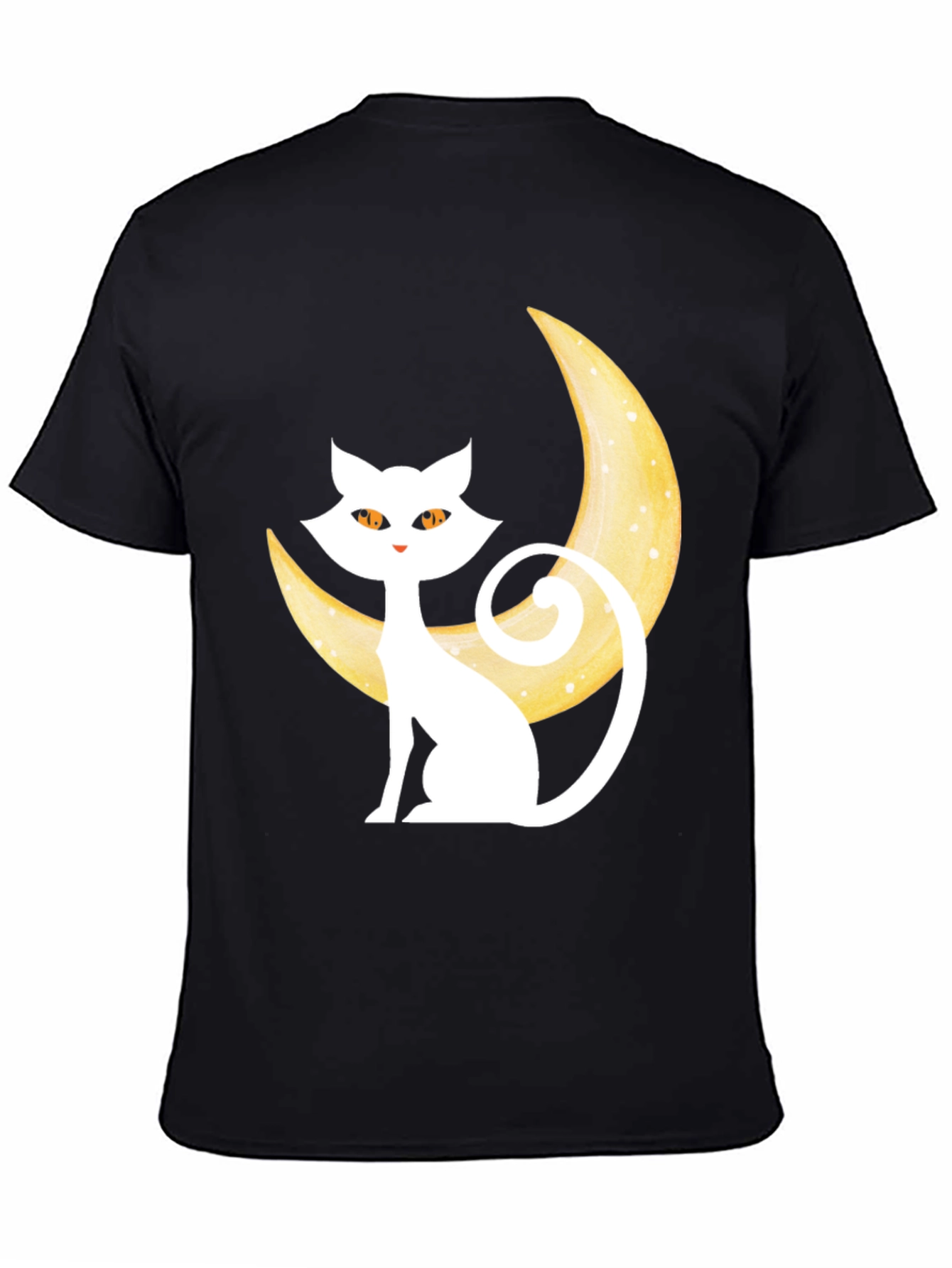 Cat on Moon Graphic Tee - Black Cotton Blend