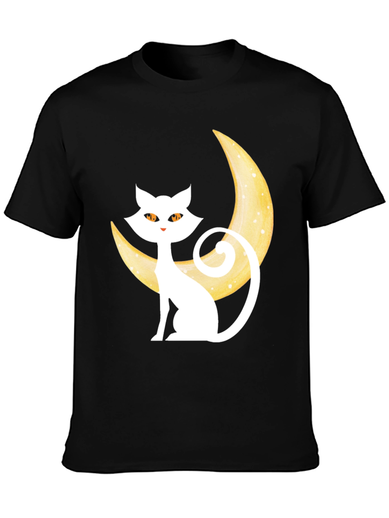 Cat on Moon Graphic Tee - Black Cotton Blend