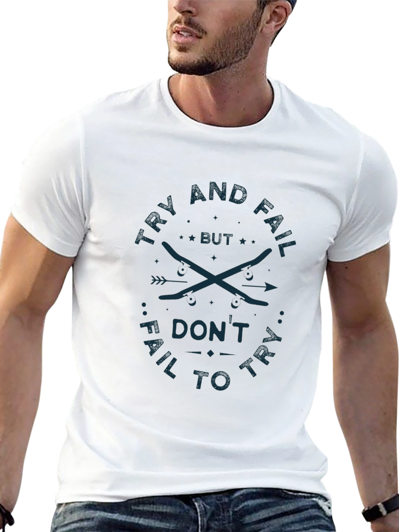 Try and Fail Graphic Tee - Black Cotton T-Shirt