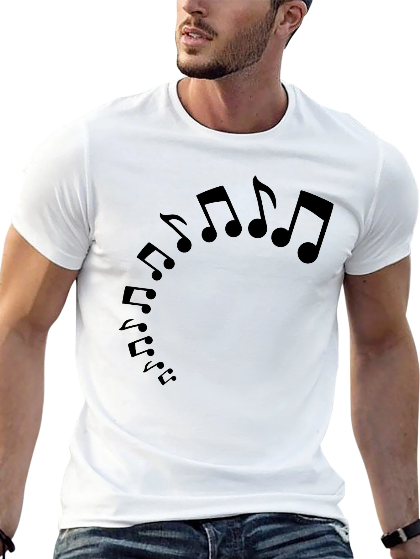 Musical Notes Graphic Tee - Black Cotton T-Shirt