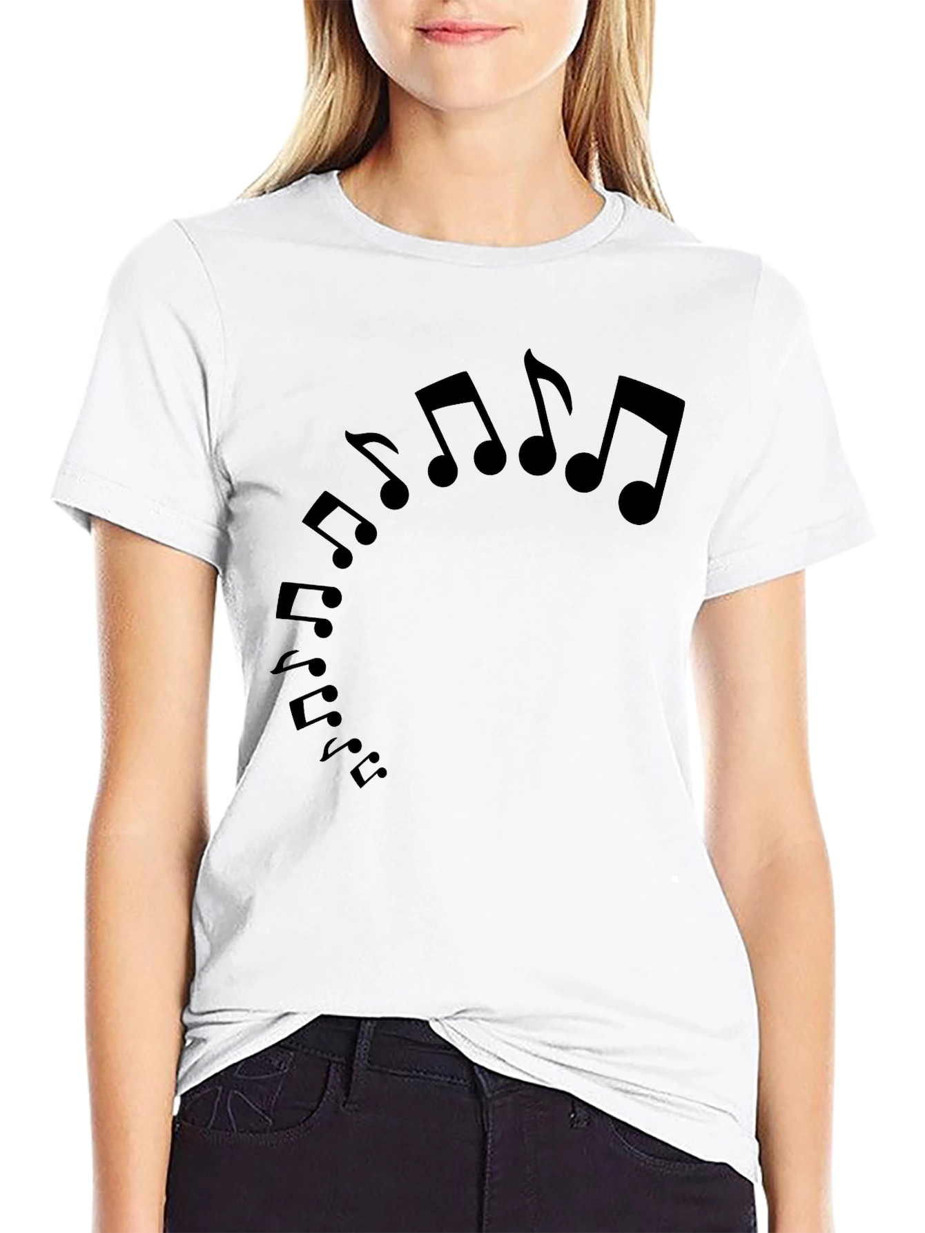 Musical Notes Graphic Tee - Black Cotton T-Shirt