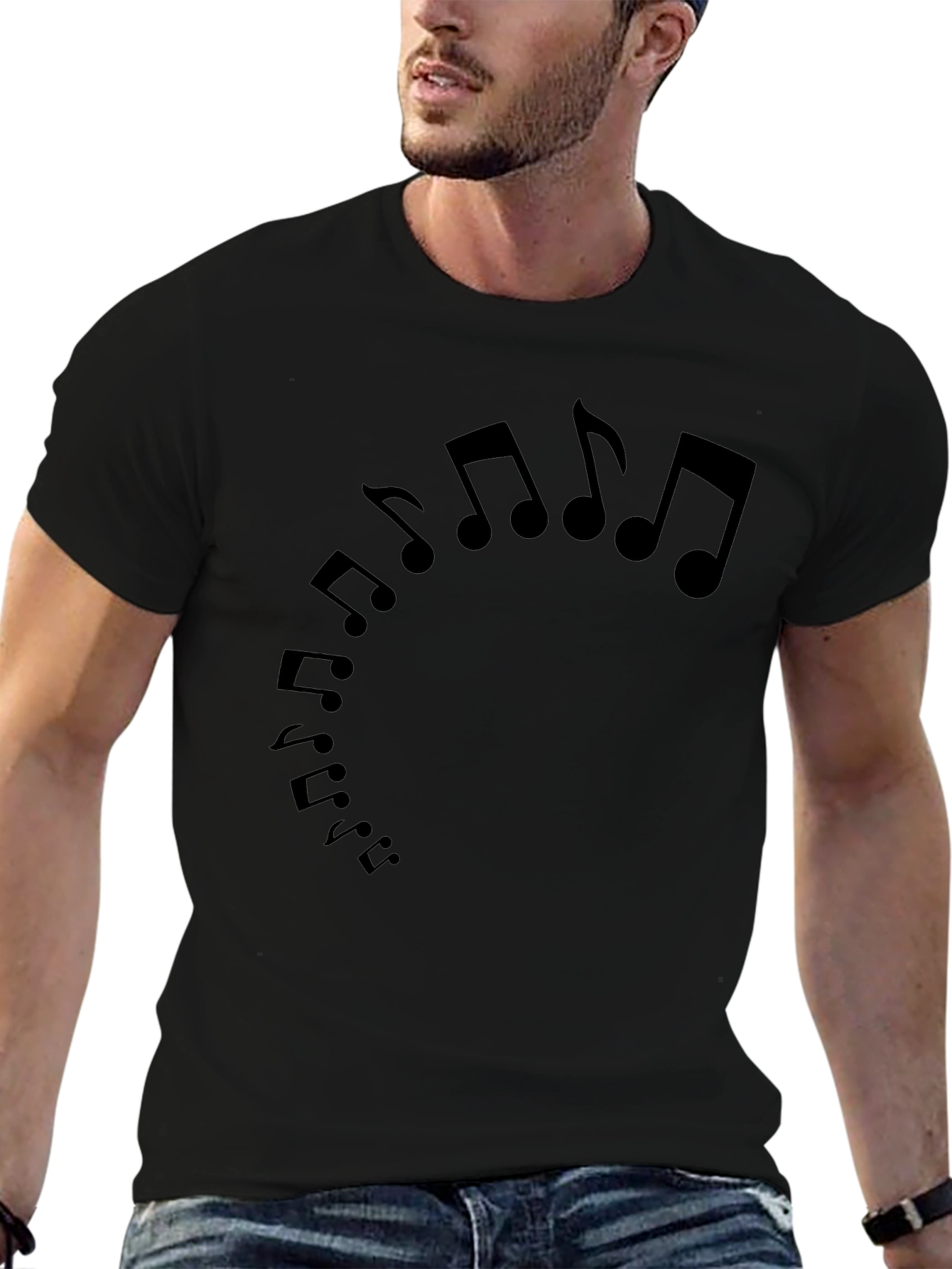 Musical Notes Graphic Tee - Black Cotton T-Shirt