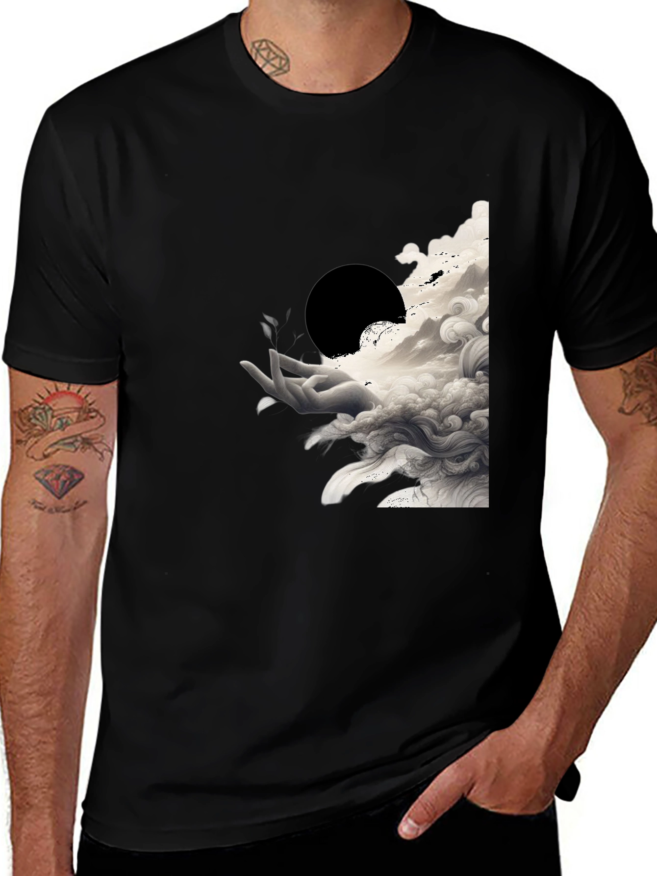 Abstract Hand Graphic Tee - Black