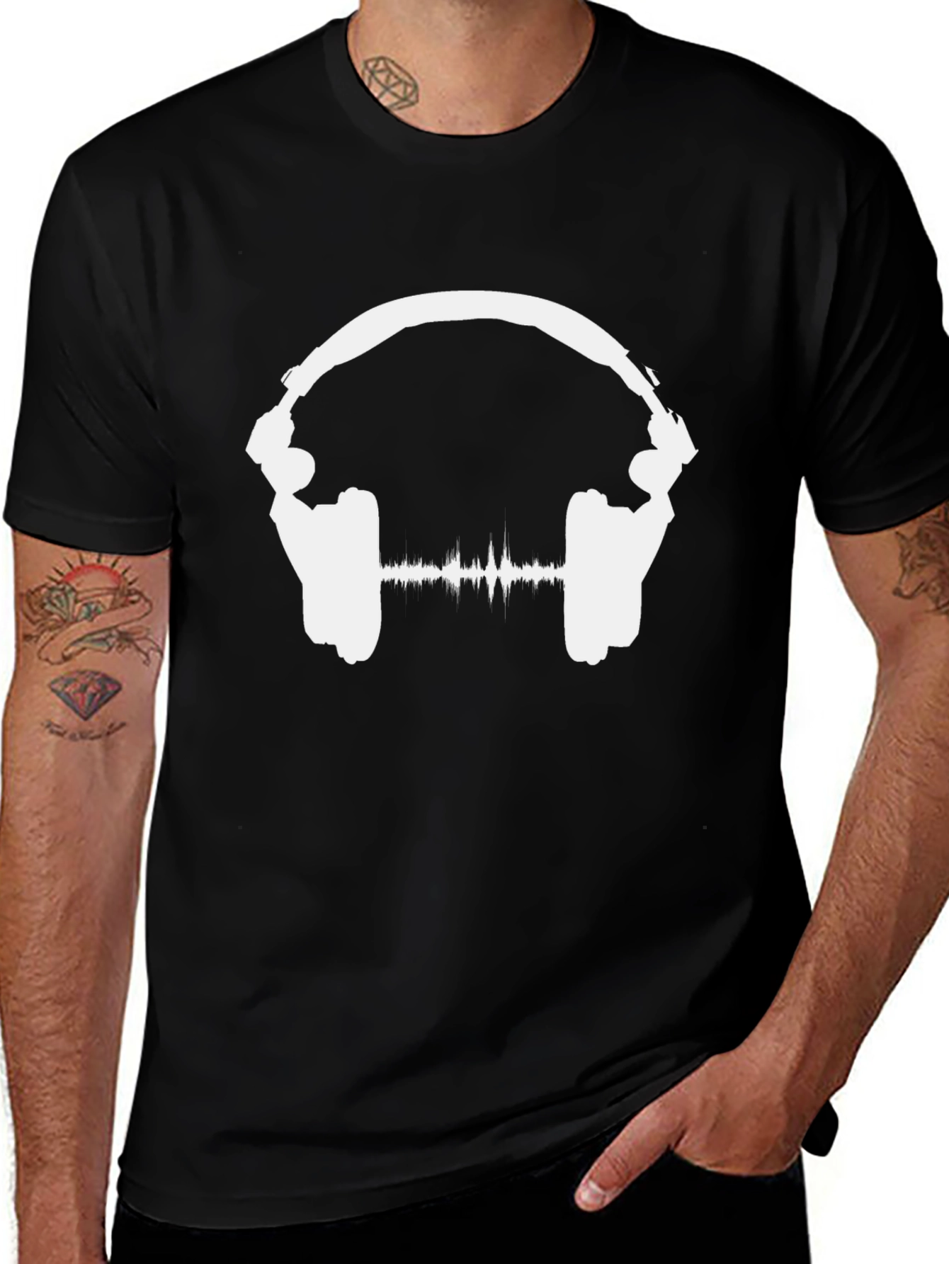 Headphones Graphic Black T-Shirt
