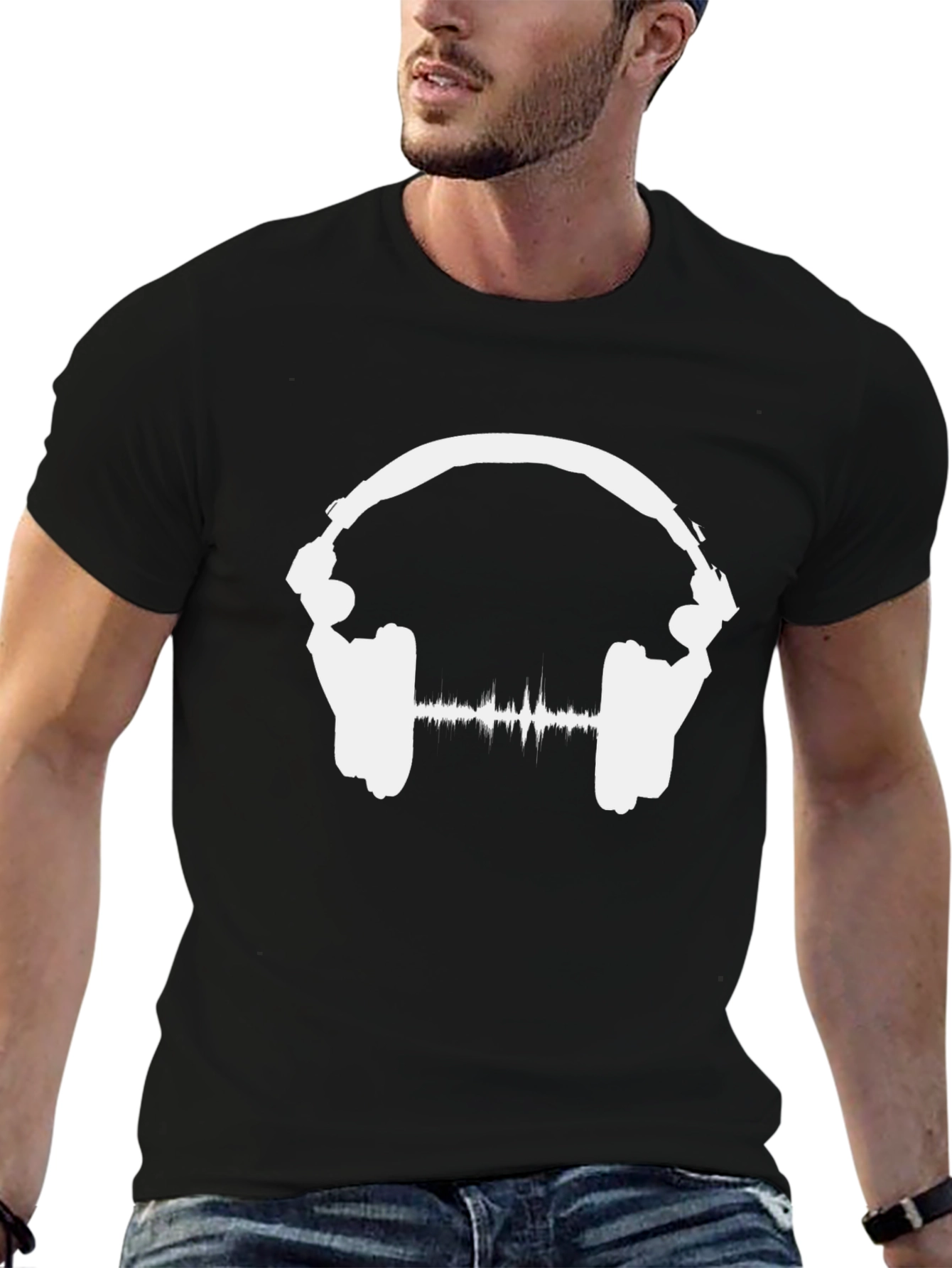 Headphones Graphic Black T-Shirt