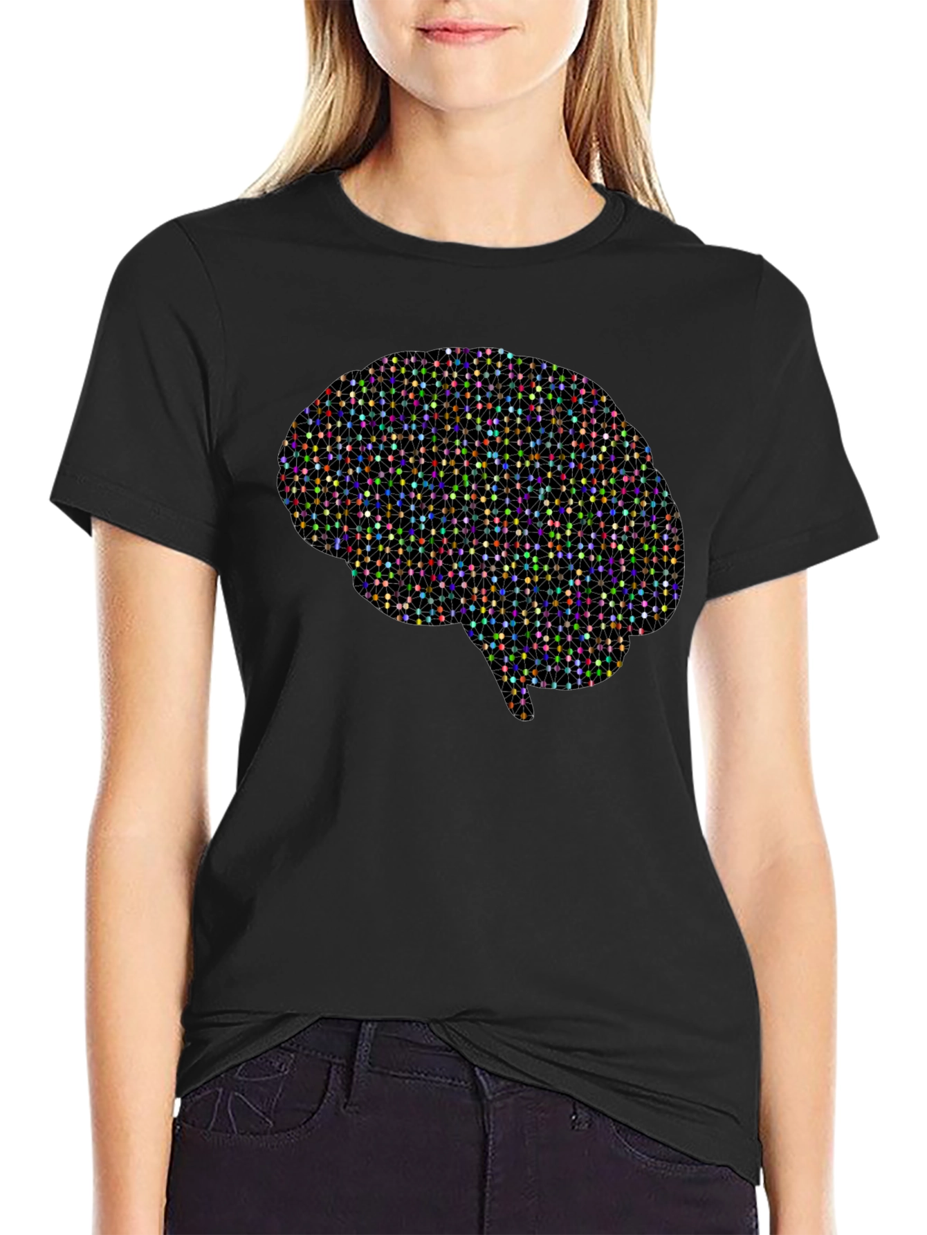 Geometric Brain Graphic Tee - Black Cotton T-Shirt