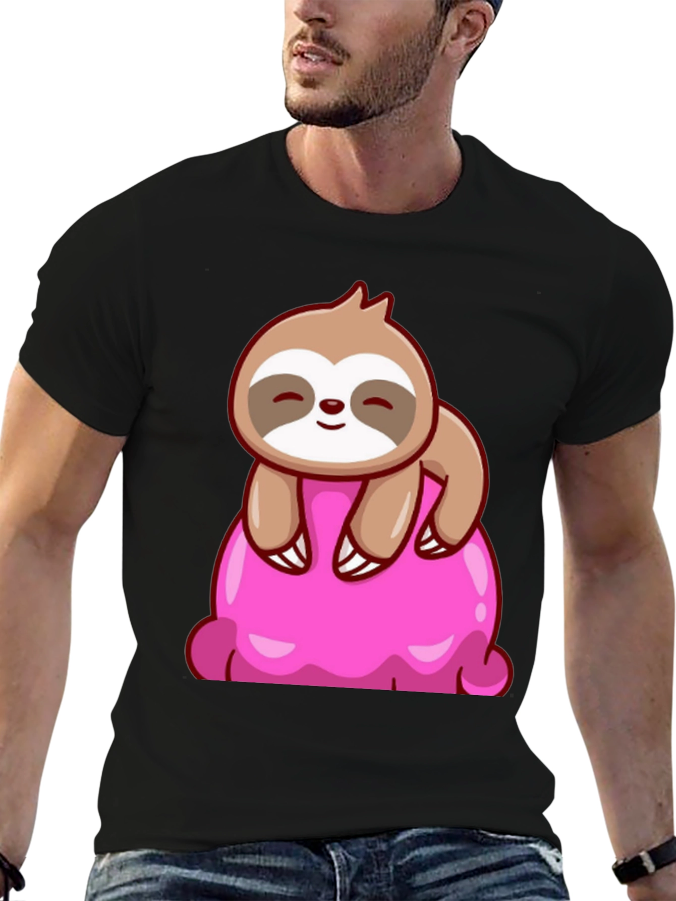 Sloth on Ice Cream Graphic Tee - Black