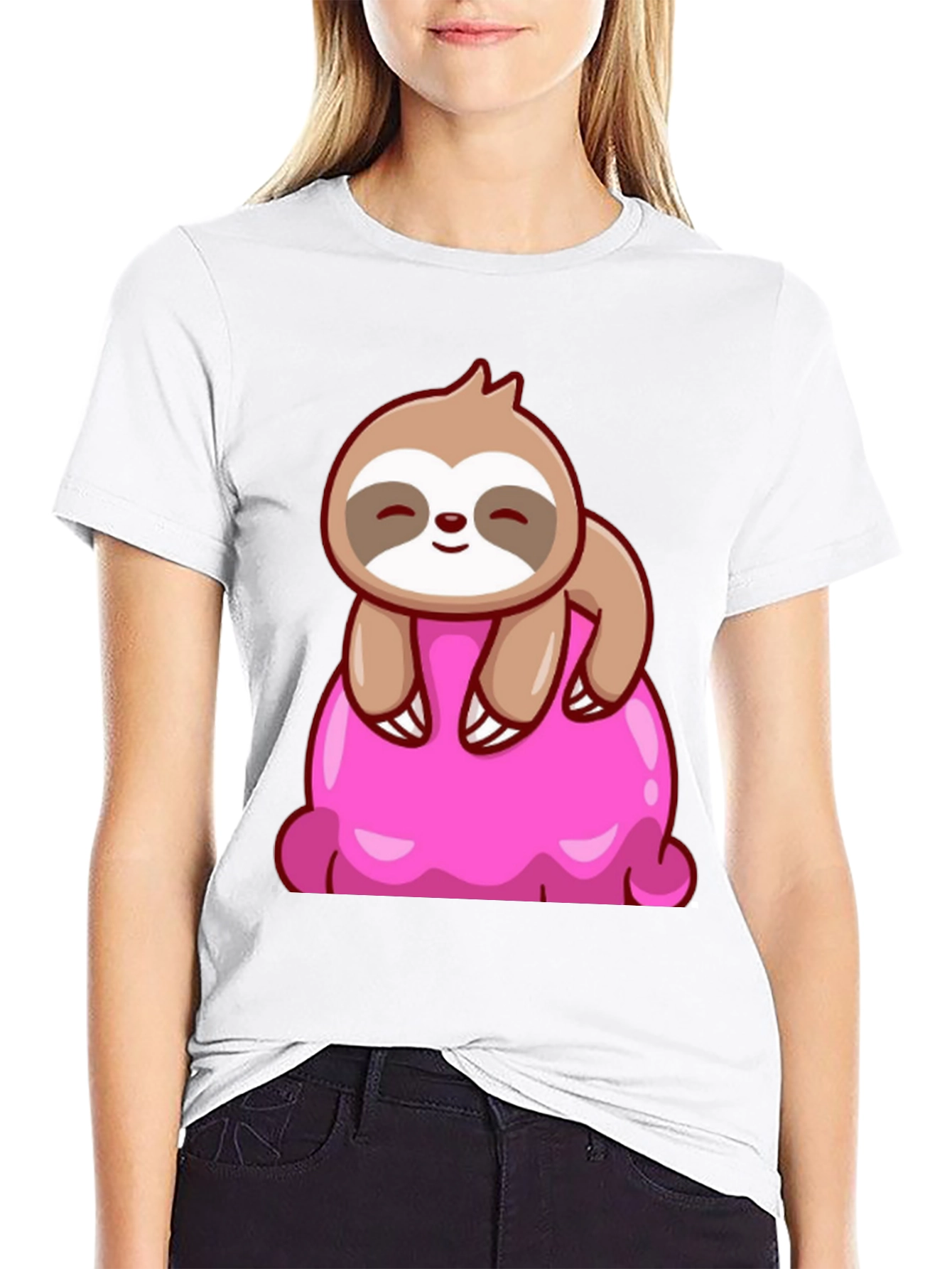 Sloth on Ice Cream Graphic Tee - Black