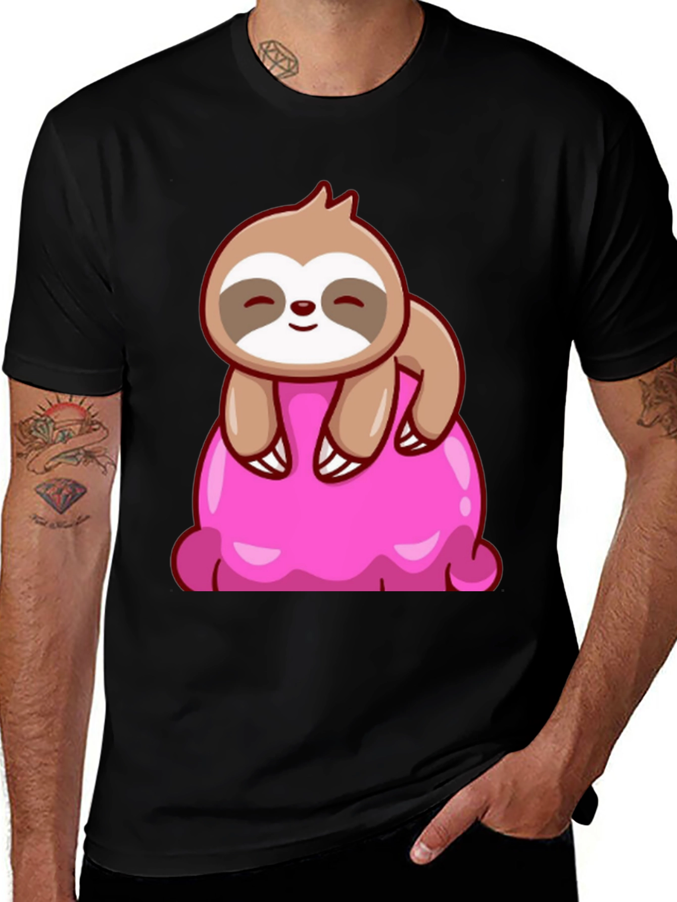 Sloth on Ice Cream Graphic Tee - Black