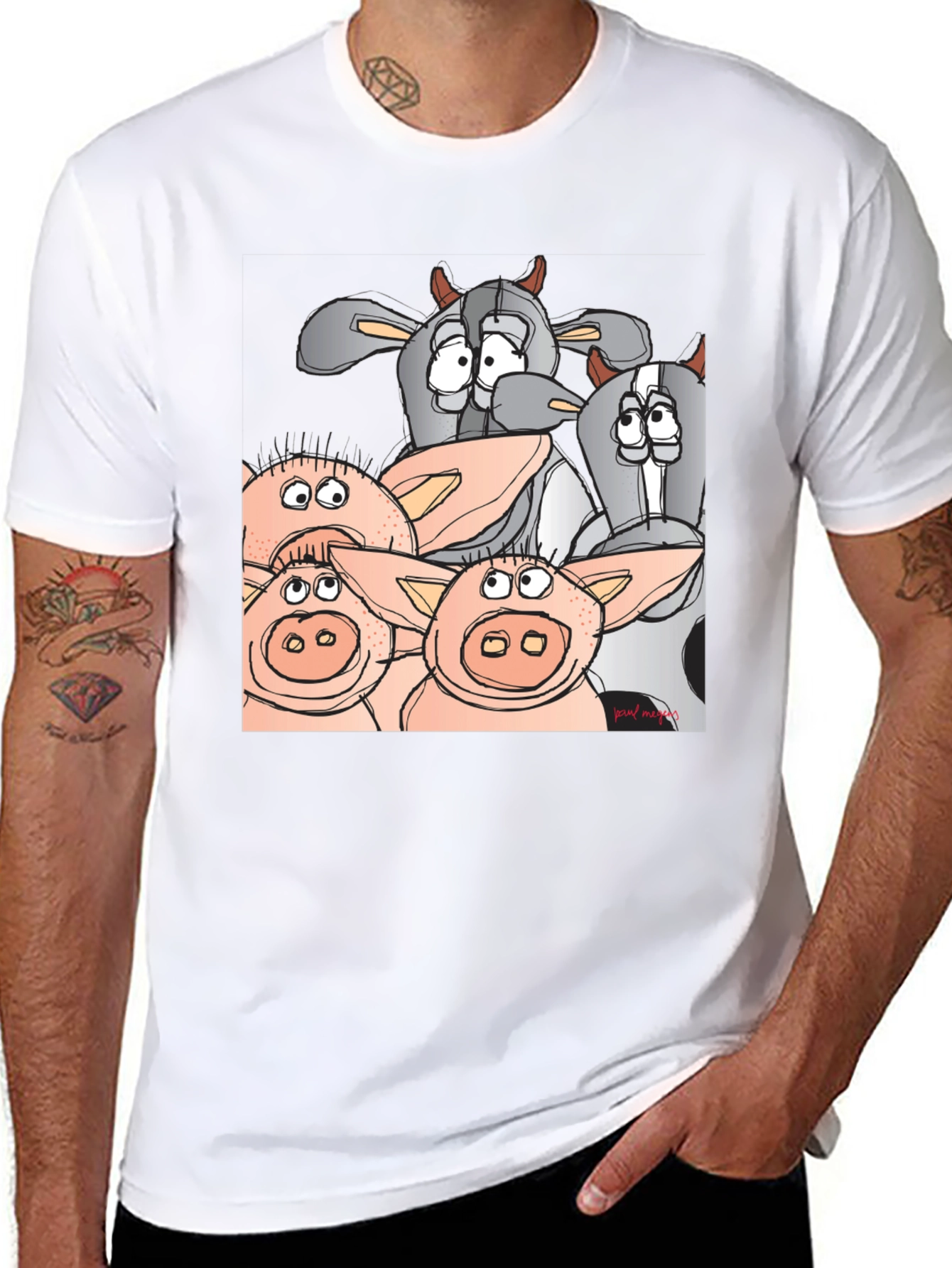 Funny Cartoon Farm Animal Black T-Shirt