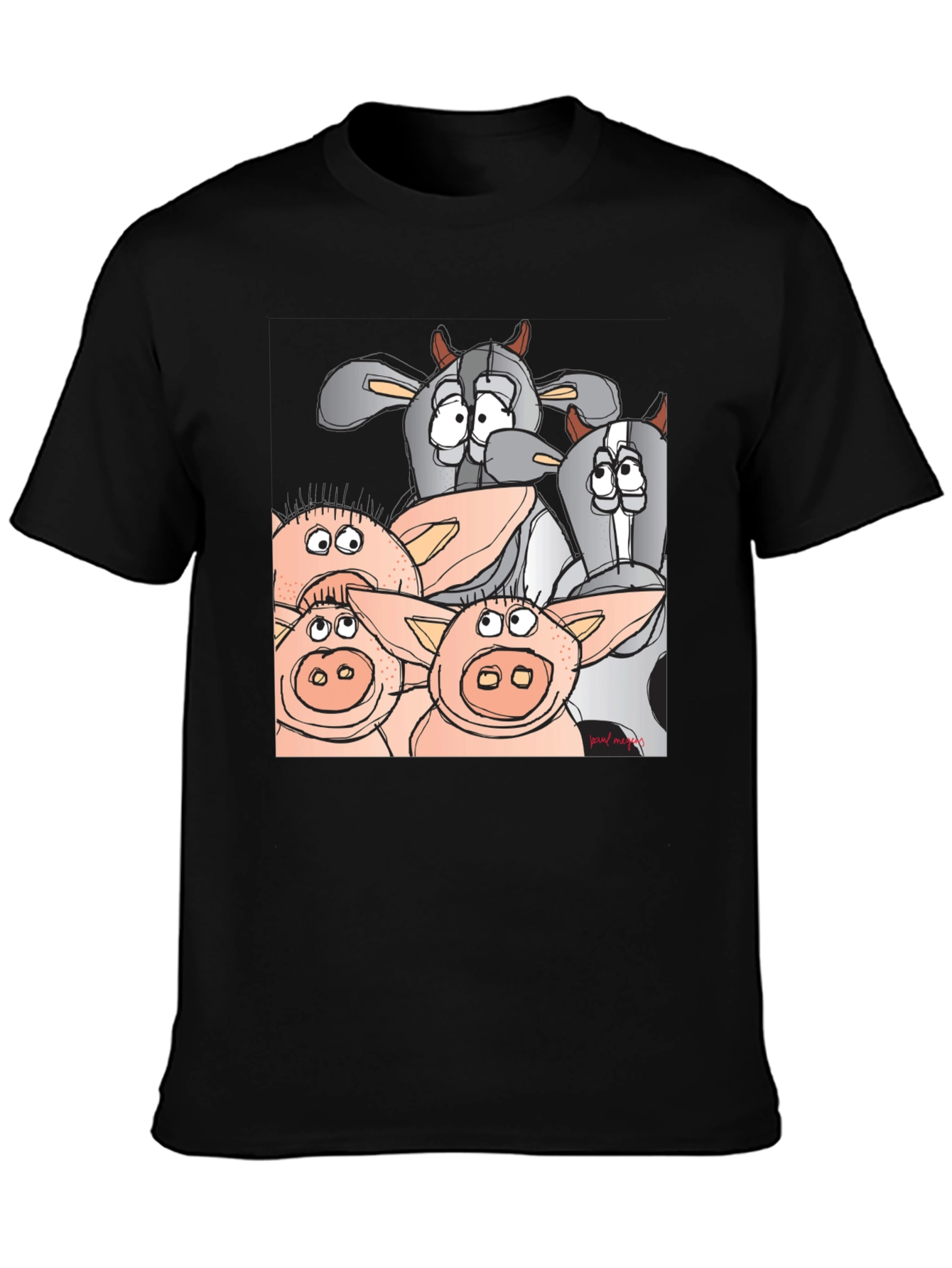 Funny Cartoon Farm Animal Black T-Shirt