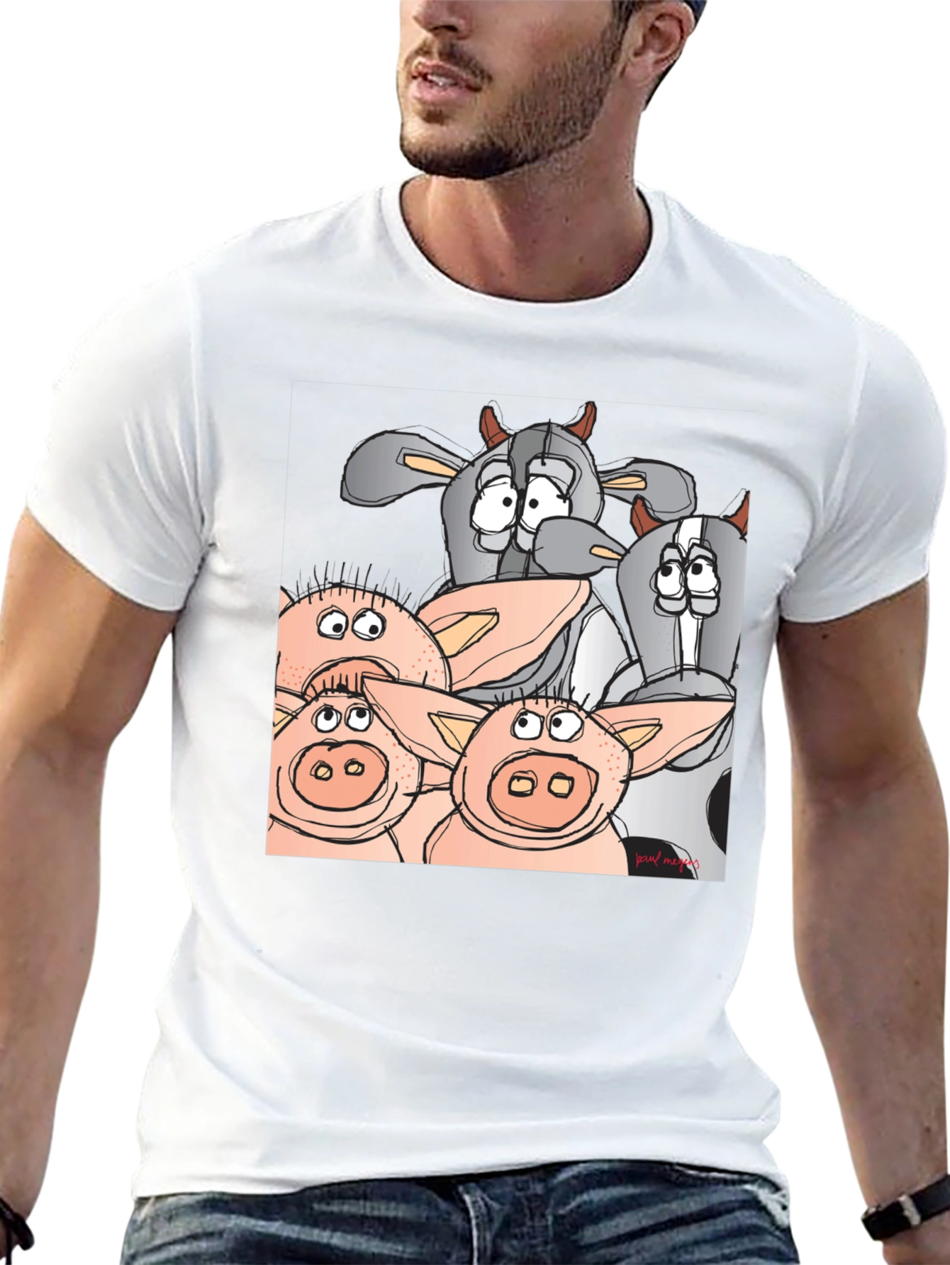 Funny Cartoon Farm Animal Black T-Shirt