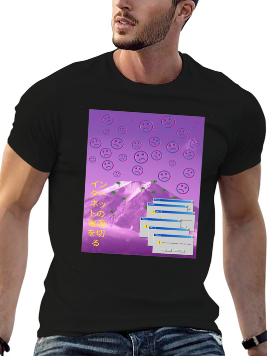 Aesthetic Vaporwave T-Shirt - Sad Emoji Mountain