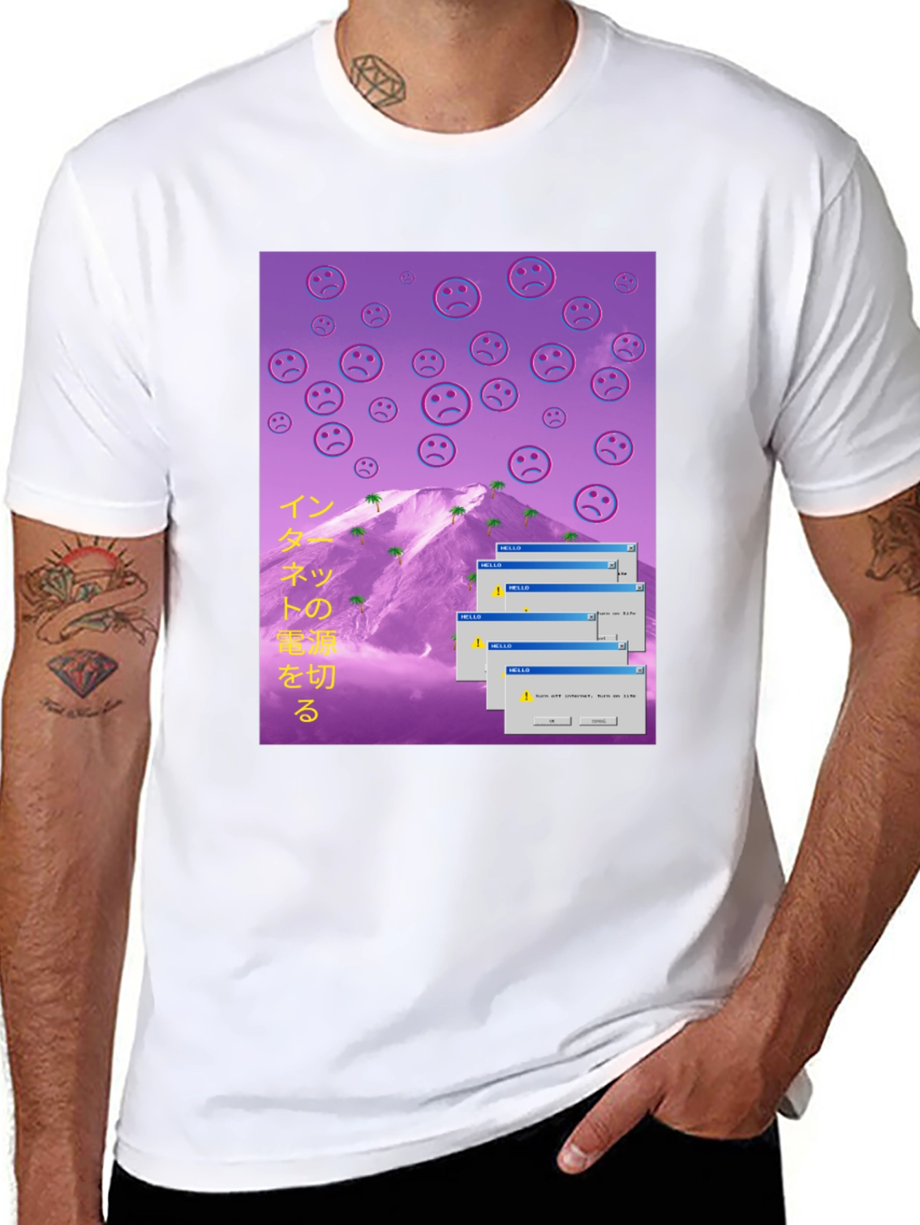 Aesthetic Vaporwave T-Shirt - Sad Emoji Mountain