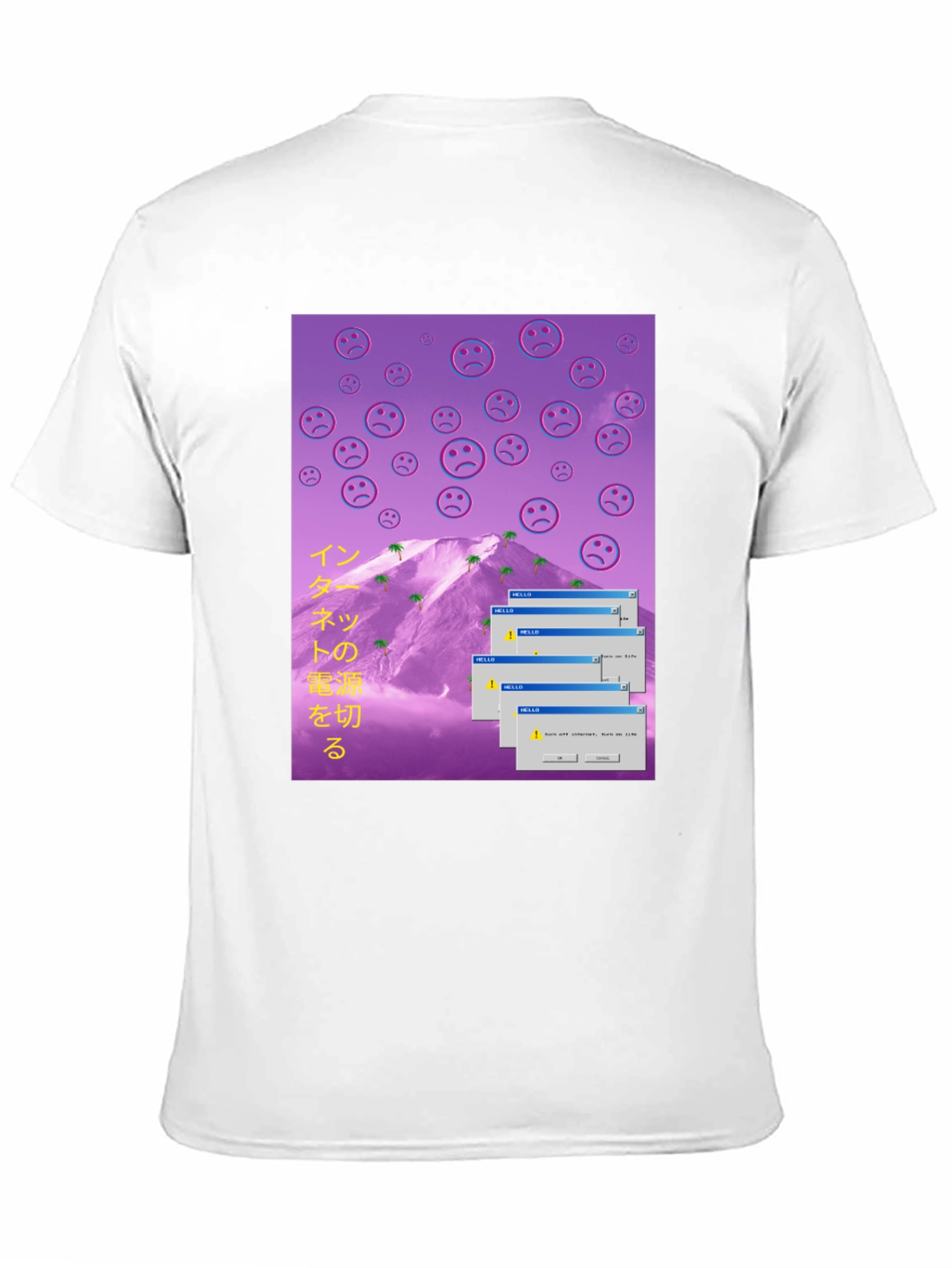 Aesthetic Vaporwave T-Shirt - Sad Emoji Mountain