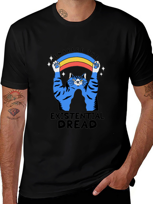 Existential Dread Cat Graphic T-Shirt - Embrace the Rainbow