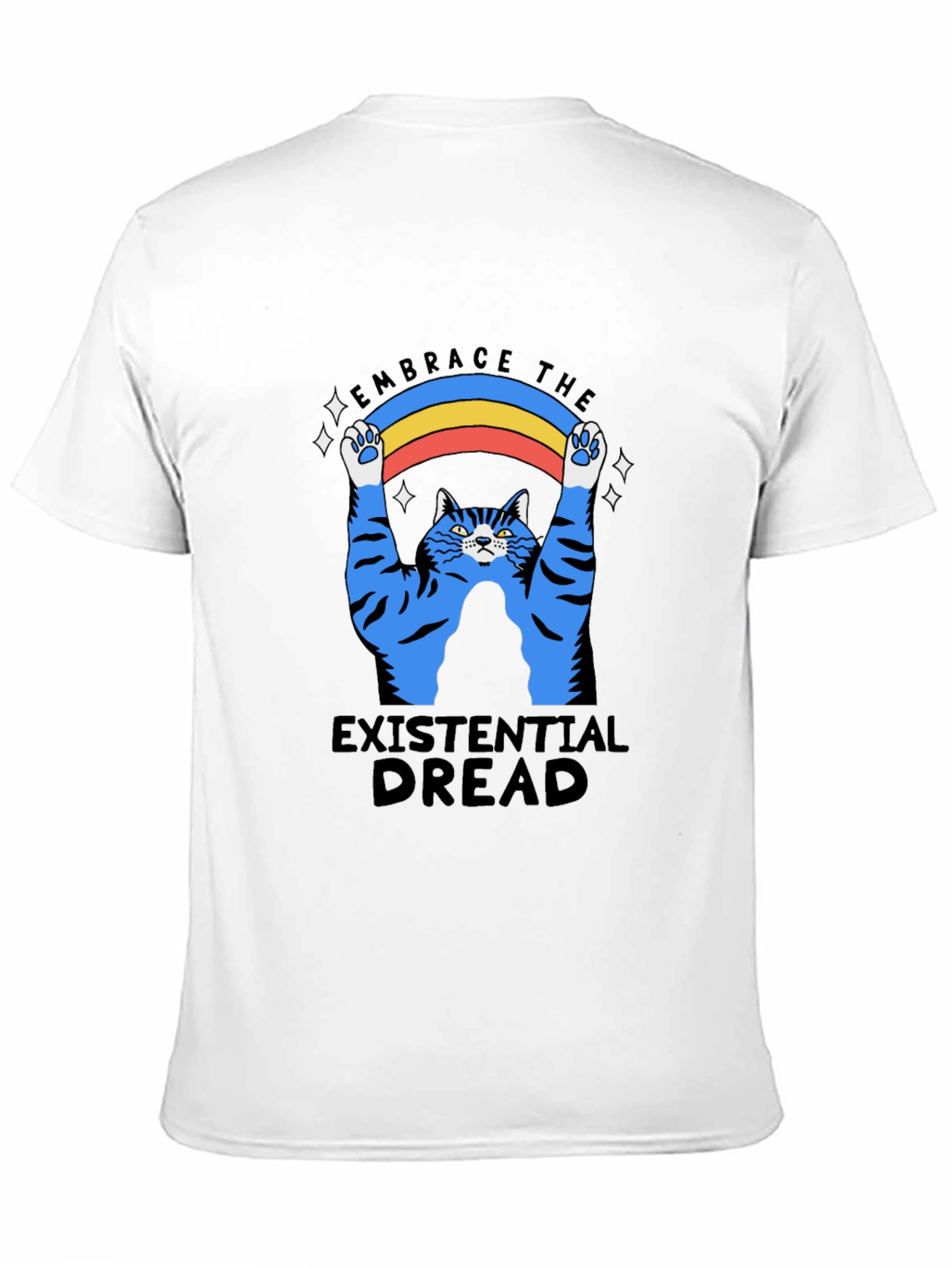 Existential Dread Cat Graphic T-Shirt - Embrace the Rainbow