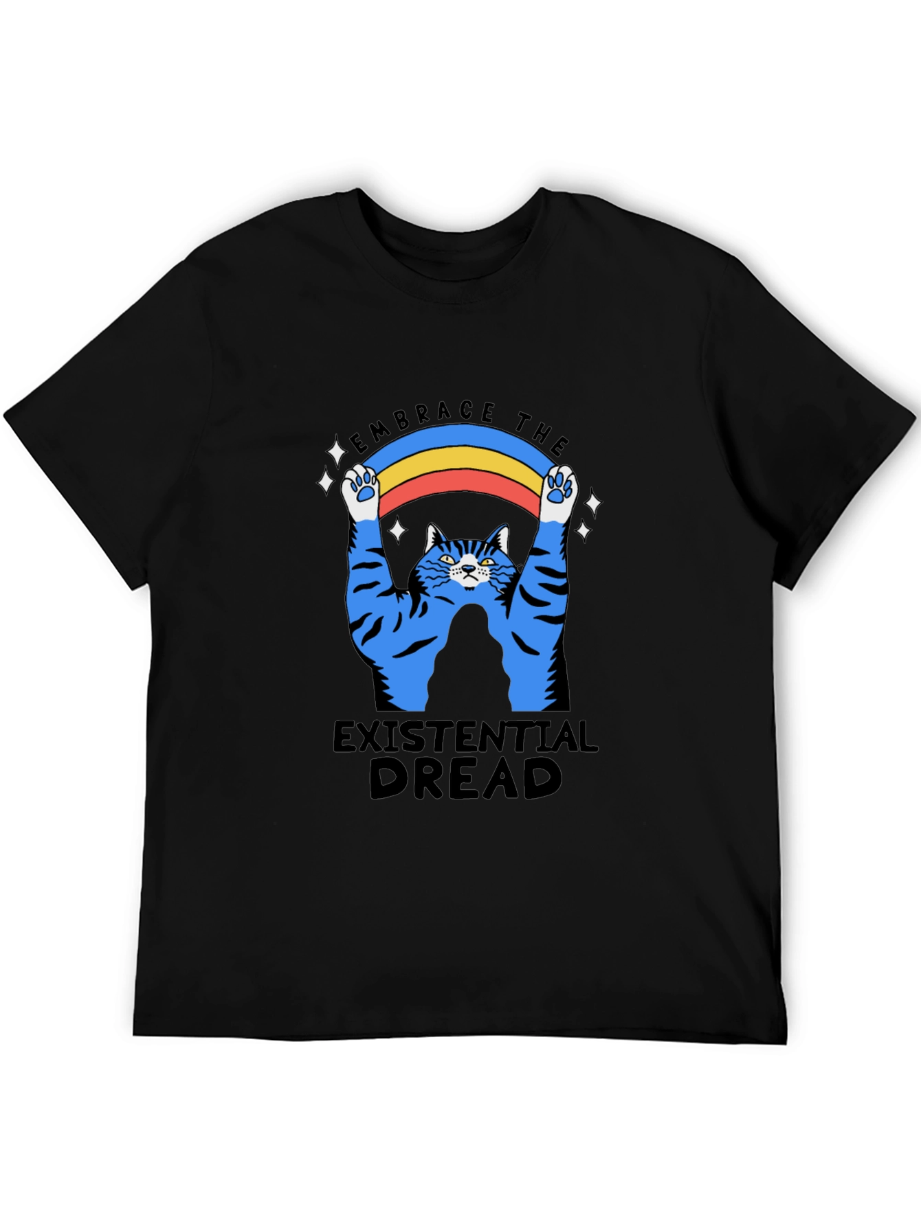 Existential Dread Cat Graphic T-Shirt - Embrace the Rainbow