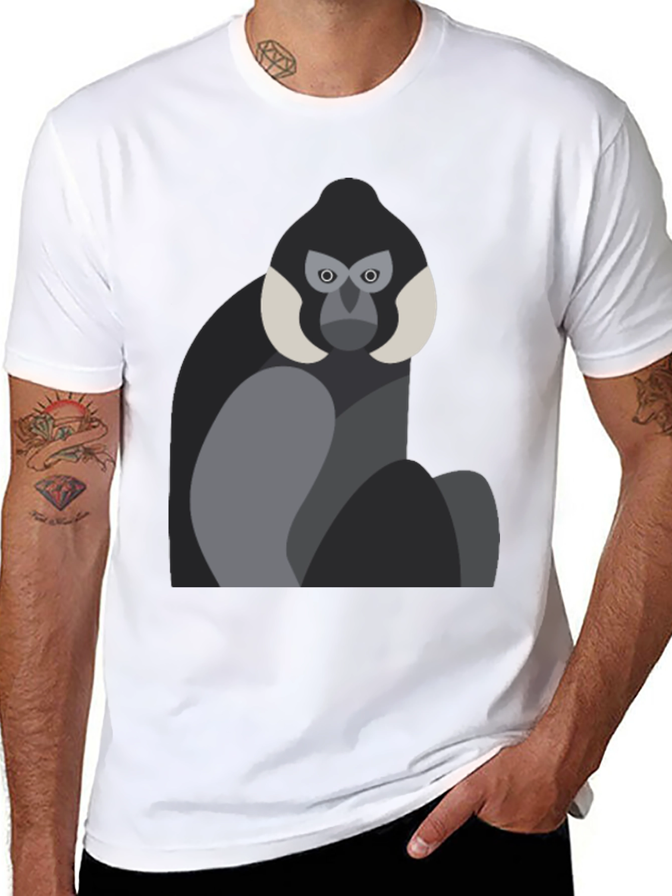 Geometric Monkey Graphic Tee - Black Unisex Shirt