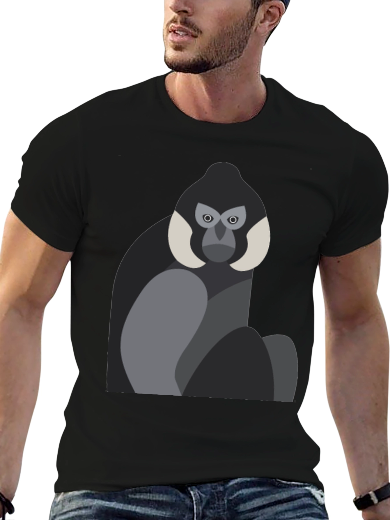 Geometric Monkey Graphic Tee - Black Unisex Shirt