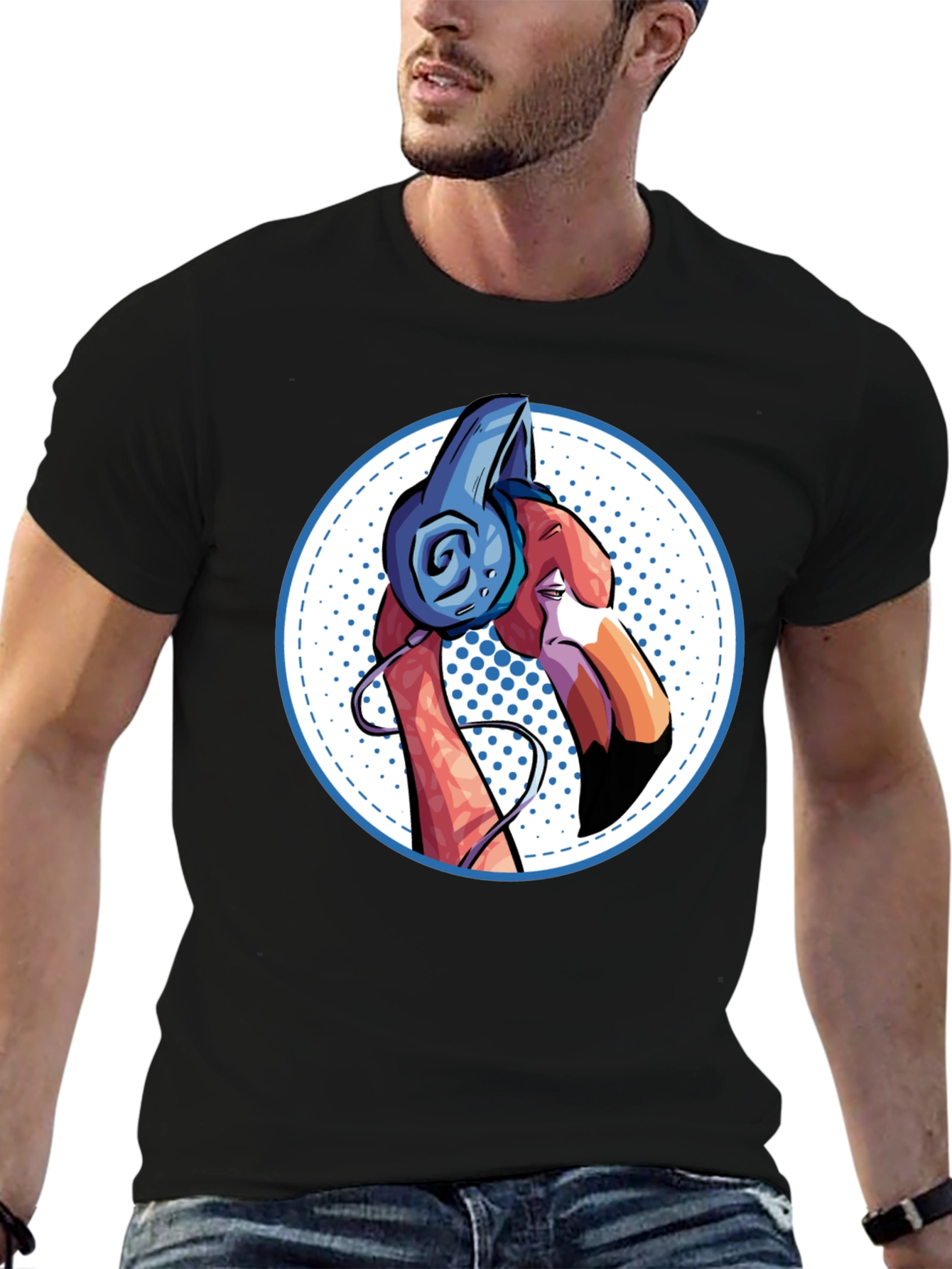 Cool Flamingo Headphones Graphic Tee
