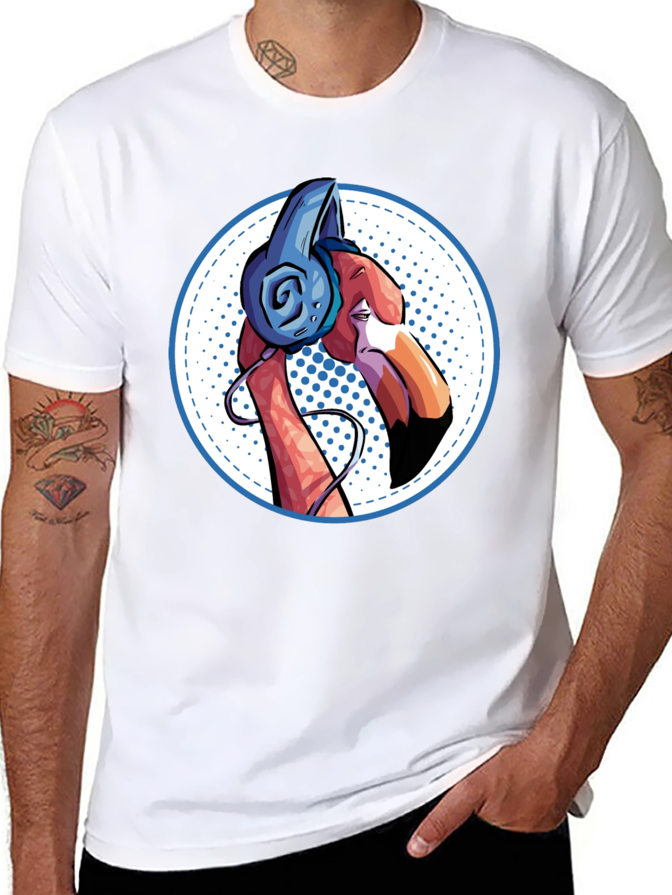 Cool Flamingo Headphones Graphic Tee
