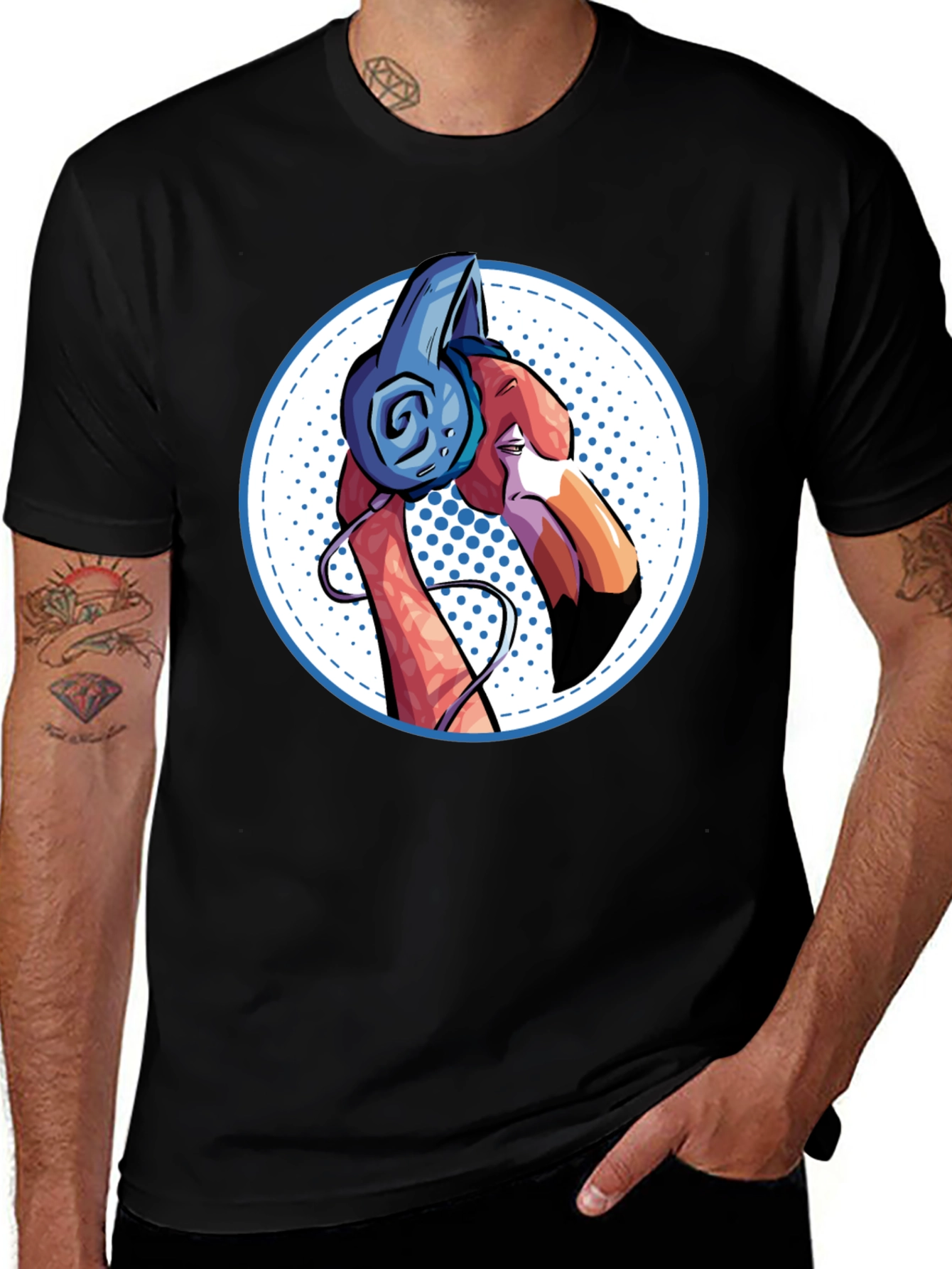 Cool Flamingo Headphones Graphic Tee