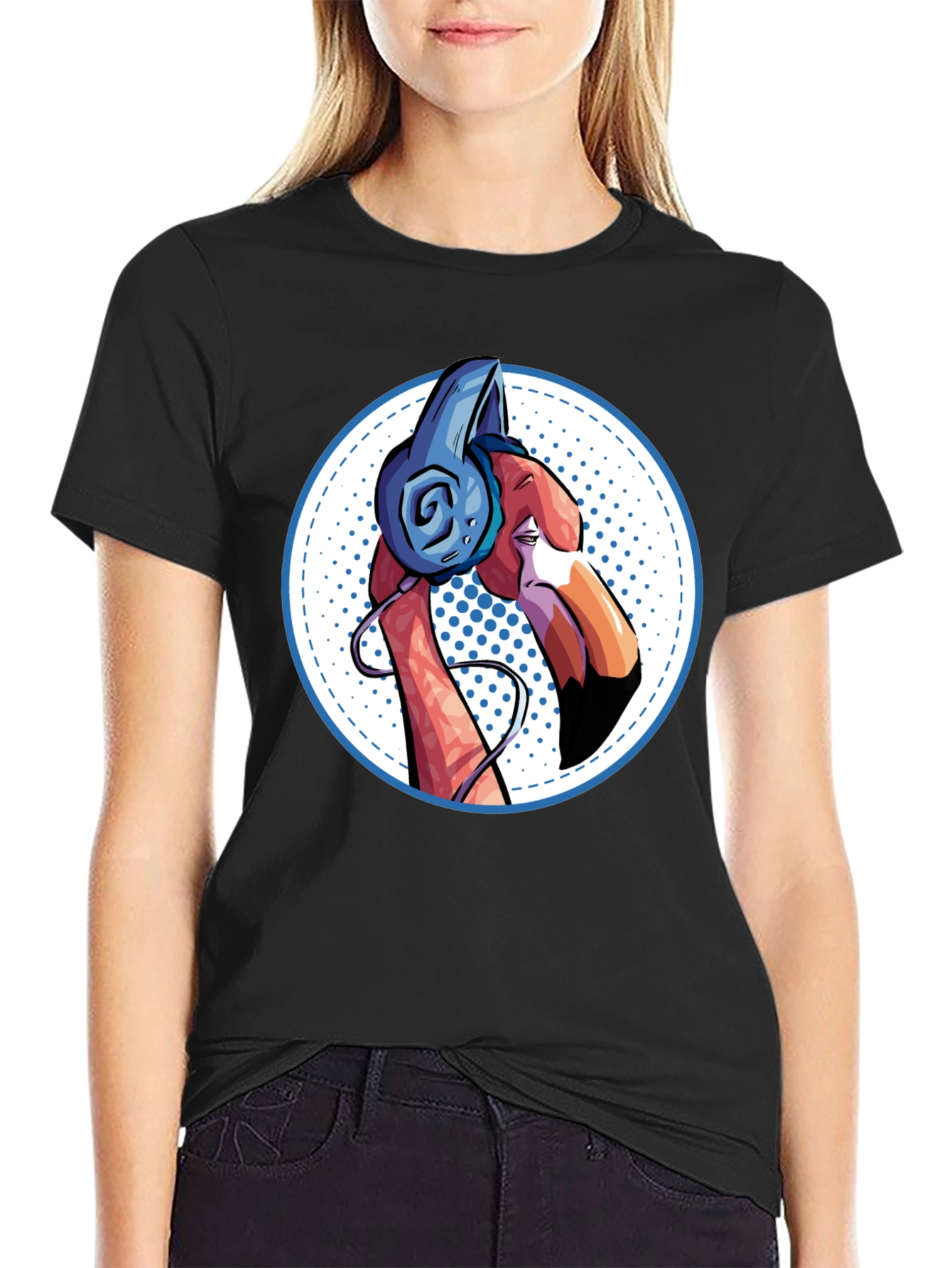 Cool Flamingo Headphones Graphic Tee