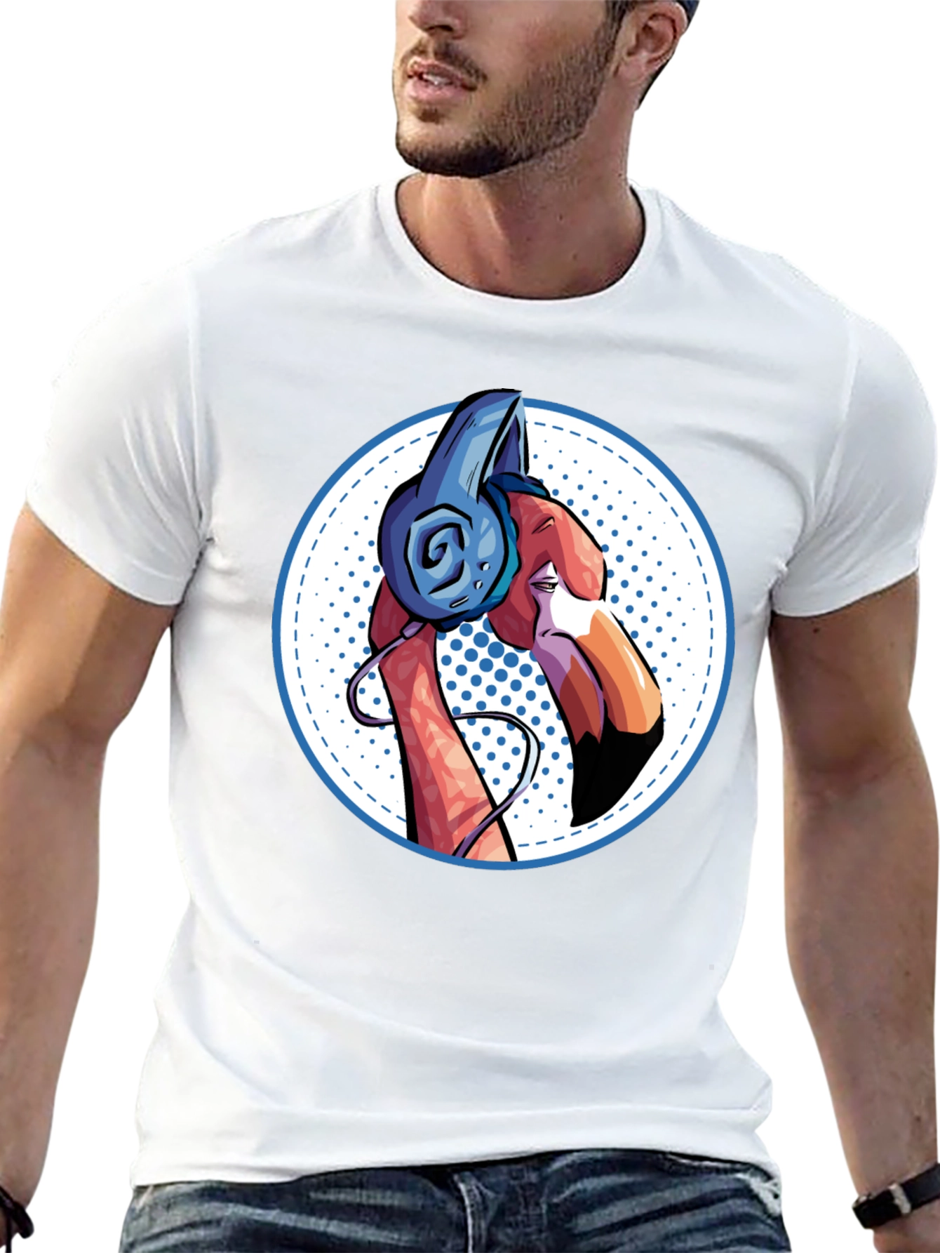 Cool Flamingo Headphones Graphic Tee