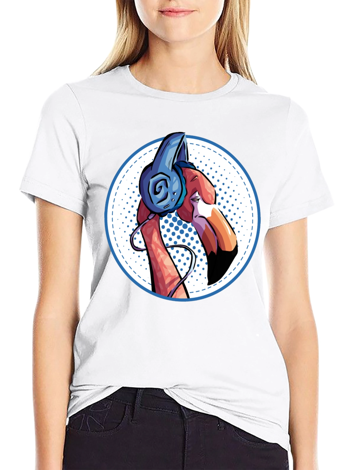 Cool Flamingo Headphones Graphic Tee