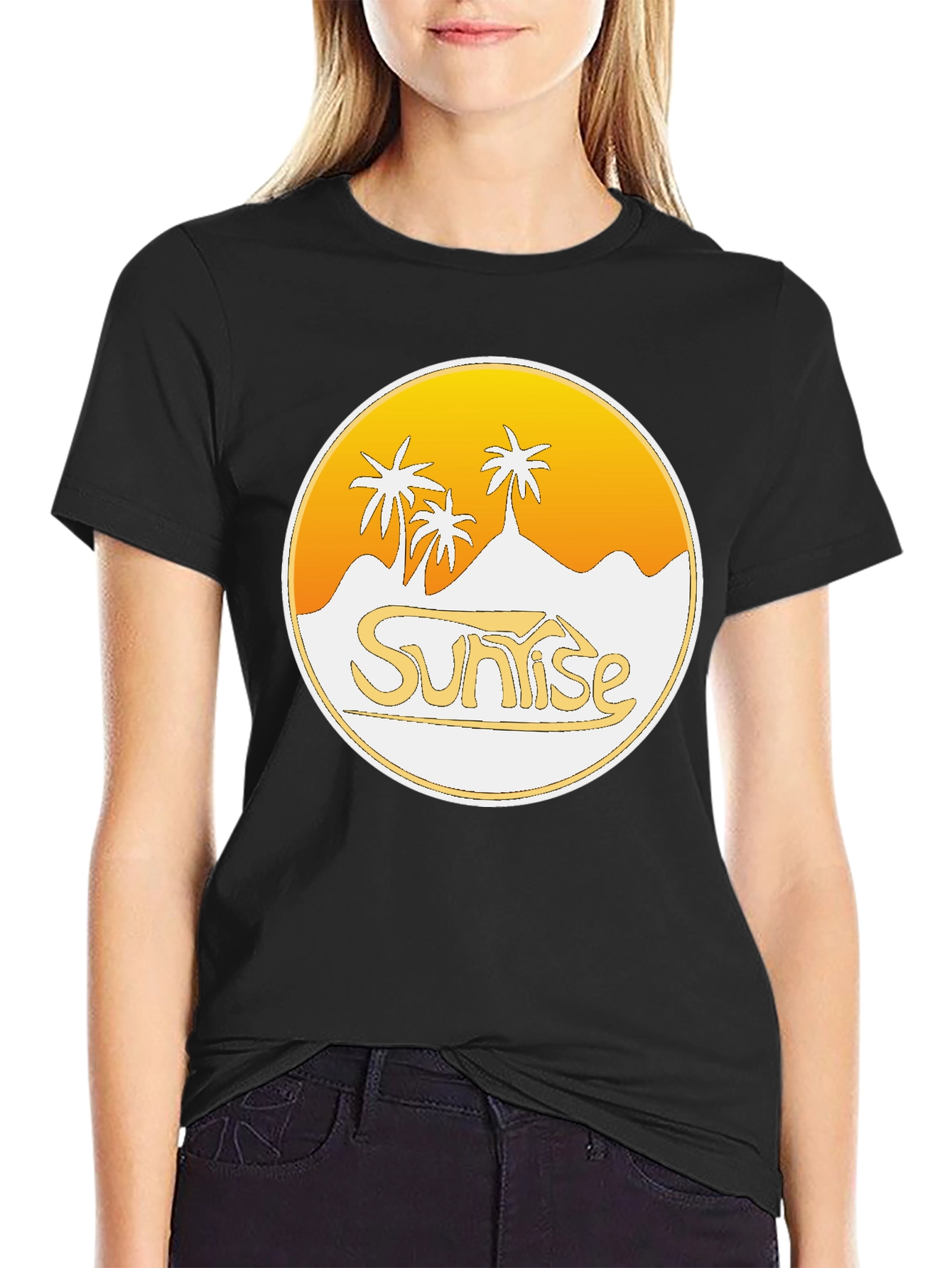 Sunrise Palm Tree Graphic Black T-Shirt