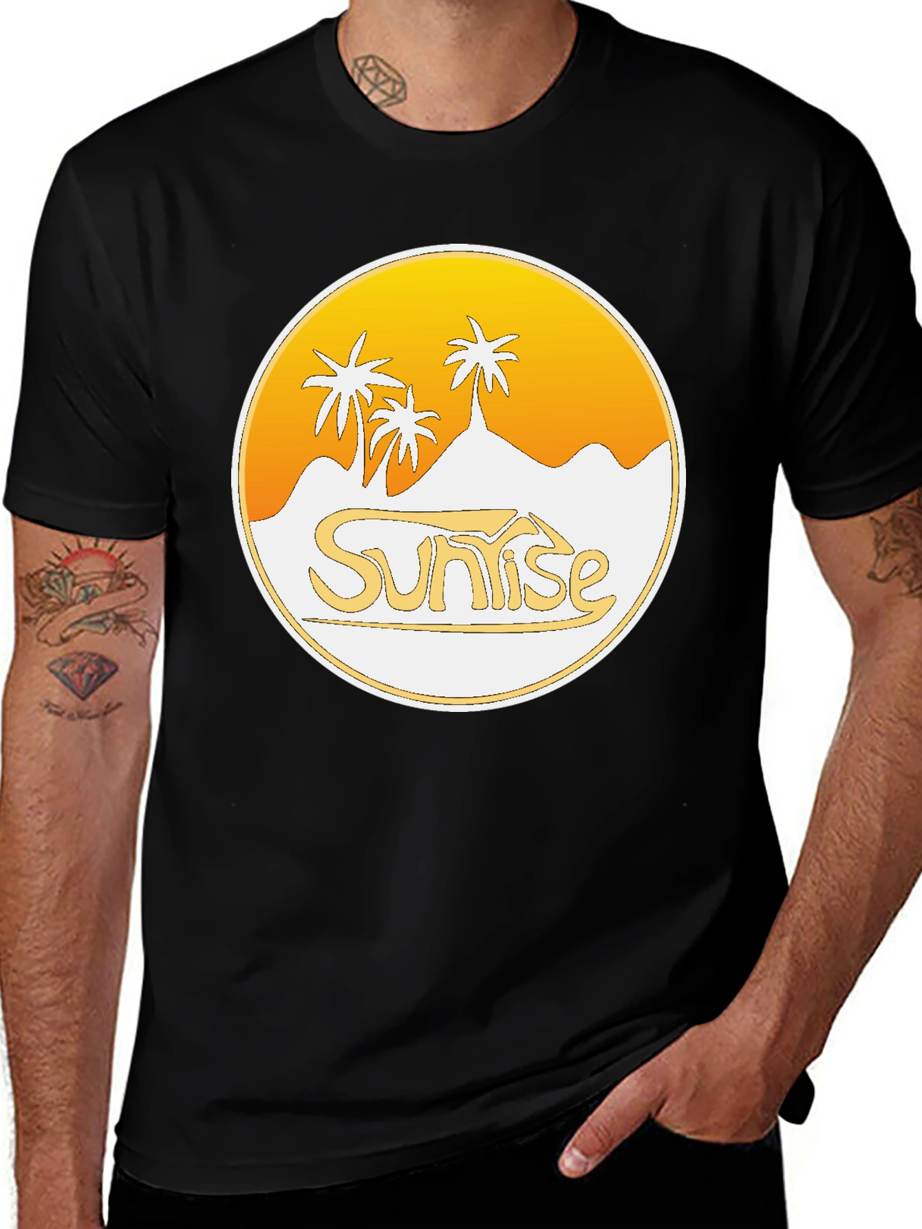 Sunrise Palm Tree Graphic Black T-Shirt