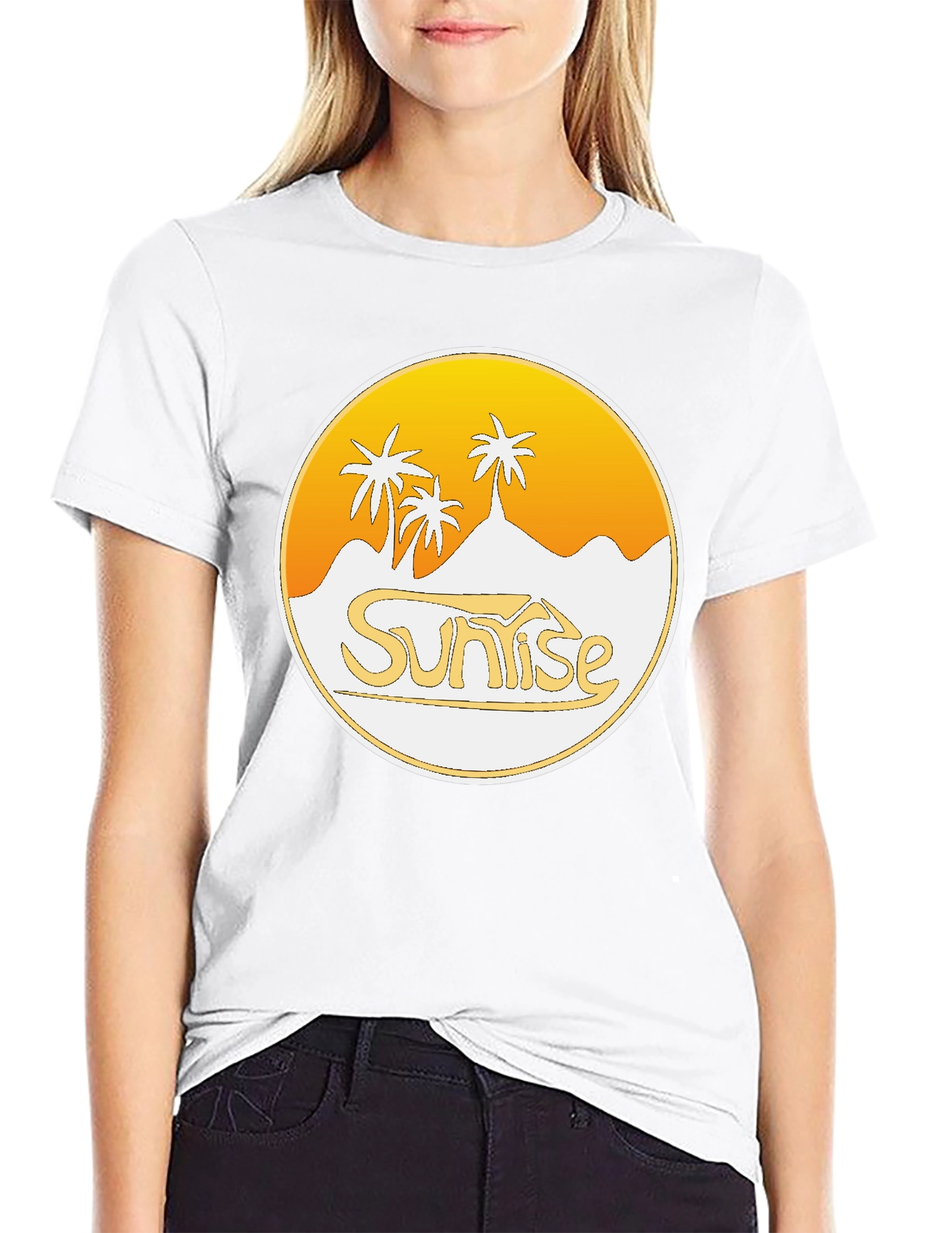 Sunrise Palm Tree Graphic Black T-Shirt