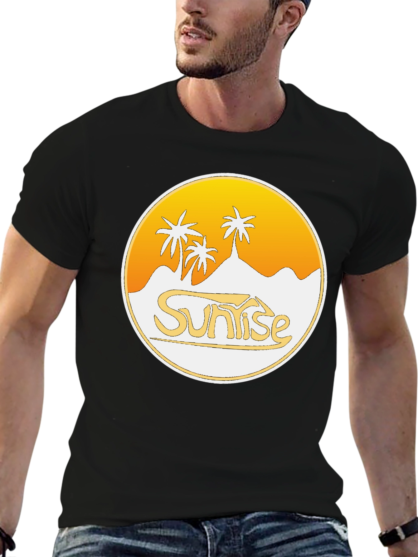 Sunrise Palm Tree Graphic Black T-Shirt
