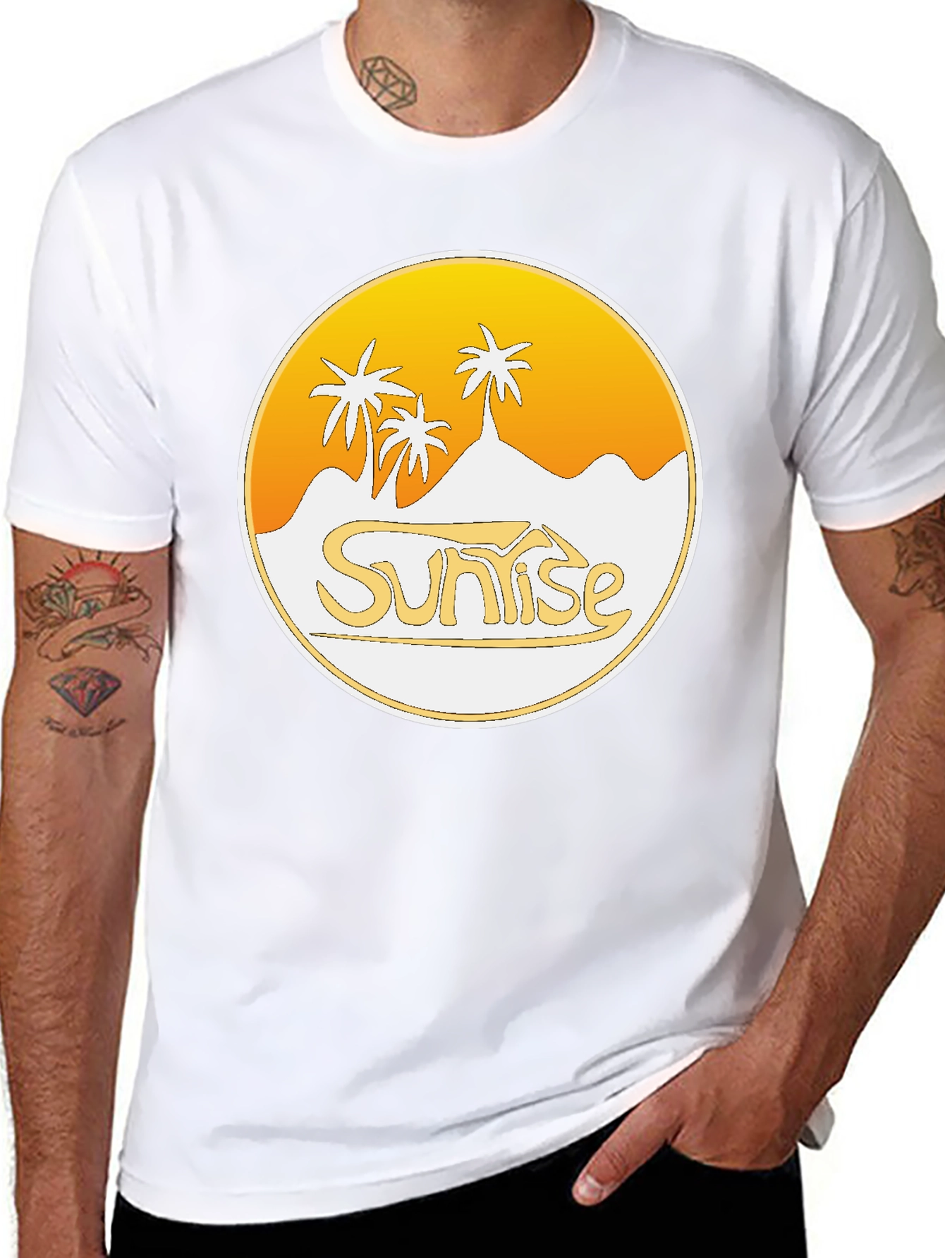 Sunrise Palm Tree Graphic Black T-Shirt