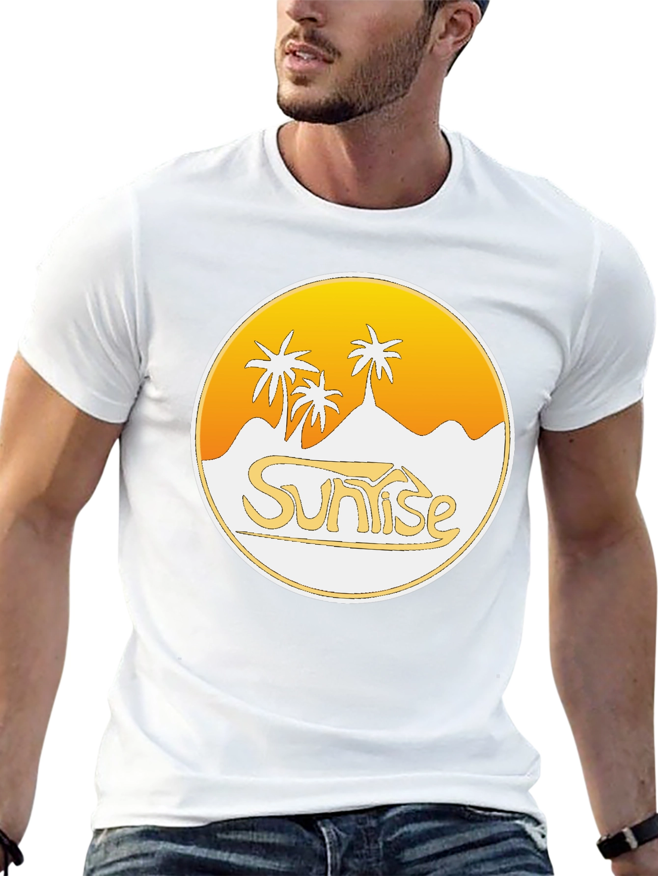 Sunrise Palm Tree Graphic Black T-Shirt