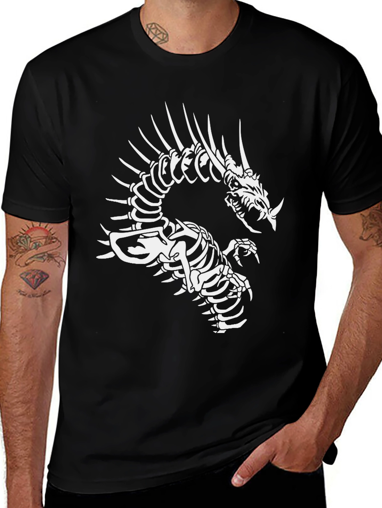 Dragon Skeleton Graphic Black T-Shirt