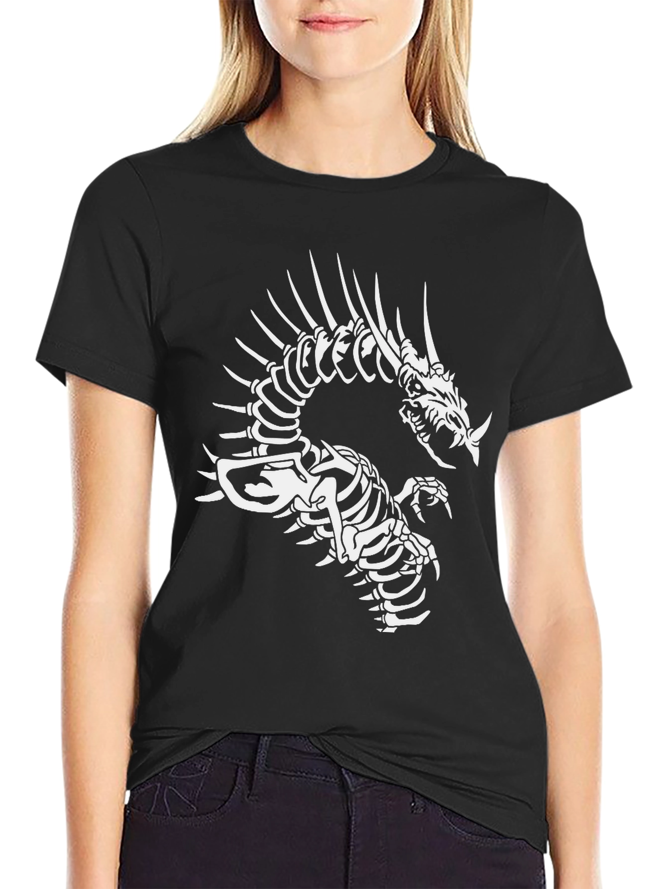 Dragon Skeleton Graphic Black T-Shirt