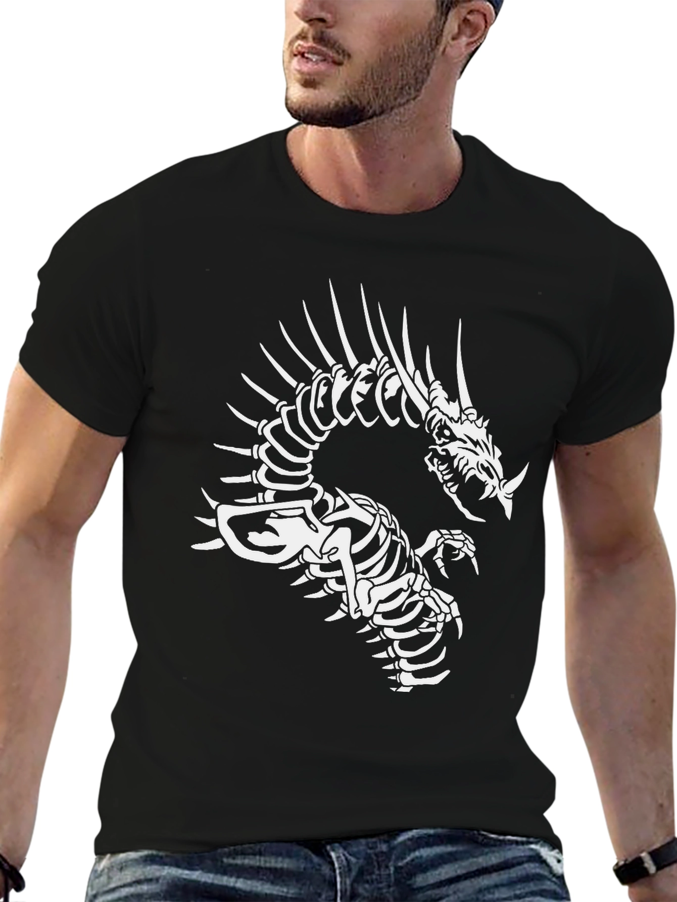 Dragon Skeleton Graphic Black T-Shirt