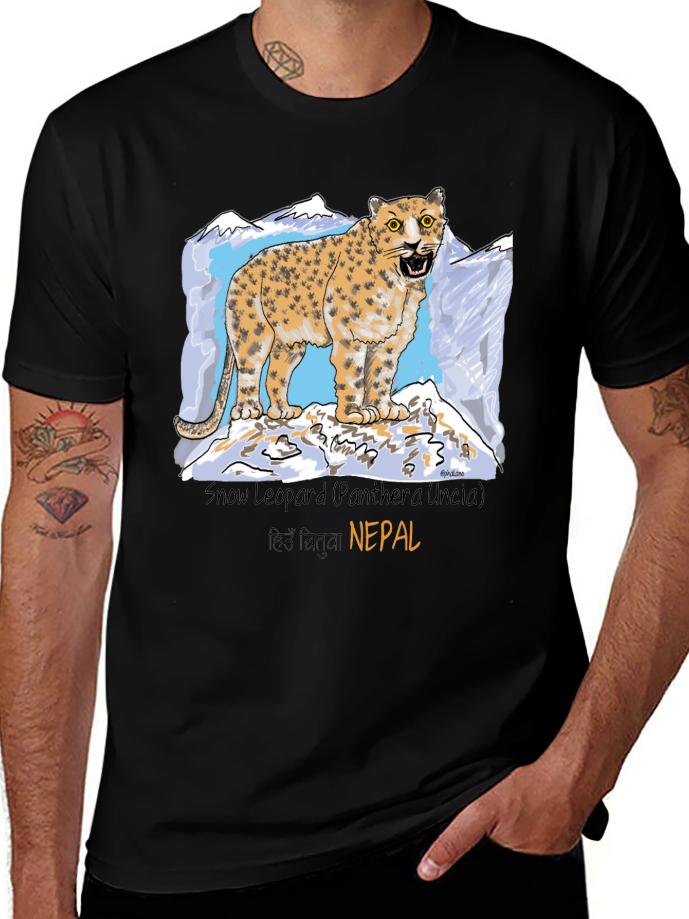 Snow Leopard Graphic Tee - Nepal Wildlife Shirt