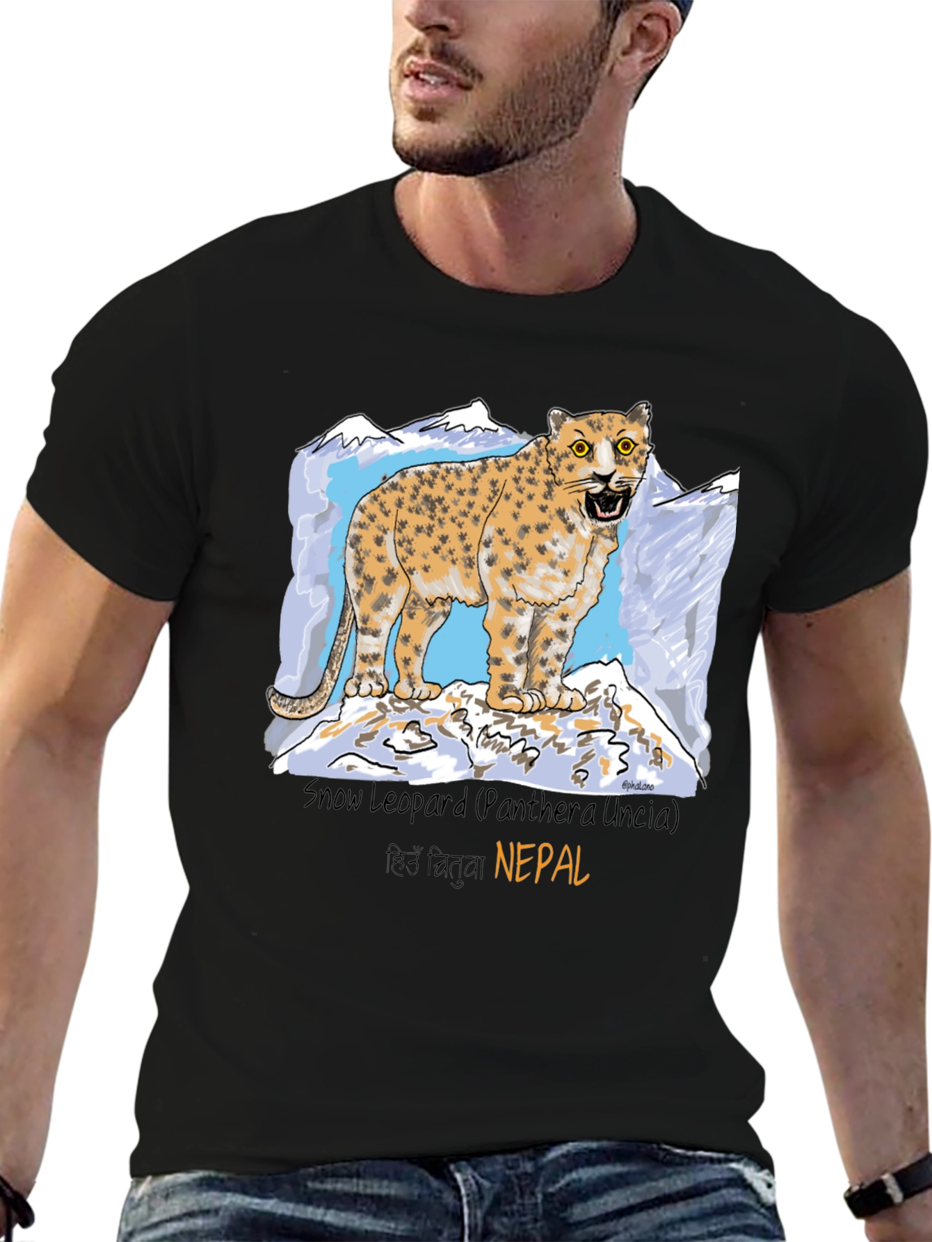 Snow Leopard Graphic Tee - Nepal Wildlife Shirt