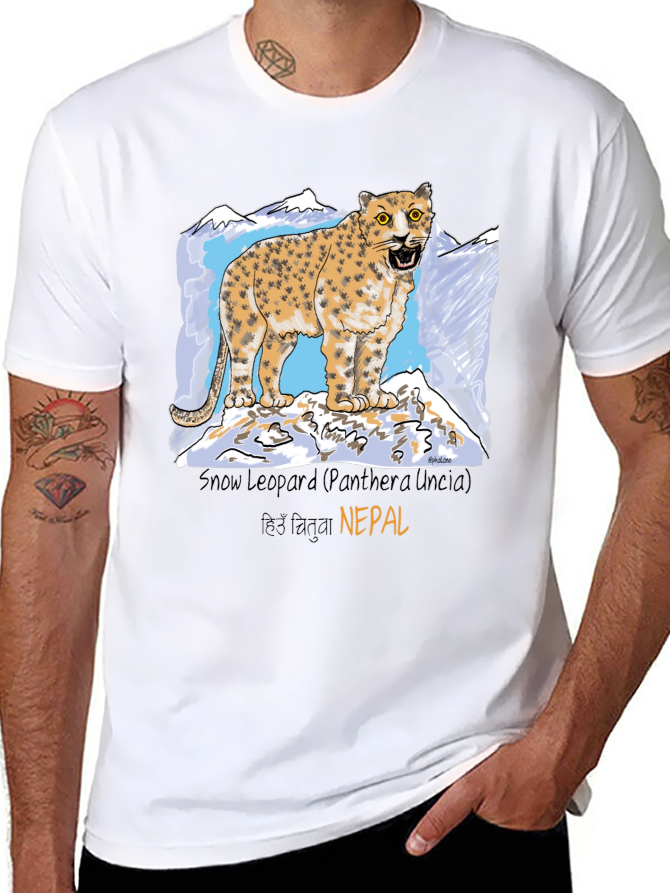 Snow Leopard Graphic Tee - Nepal Wildlife Shirt
