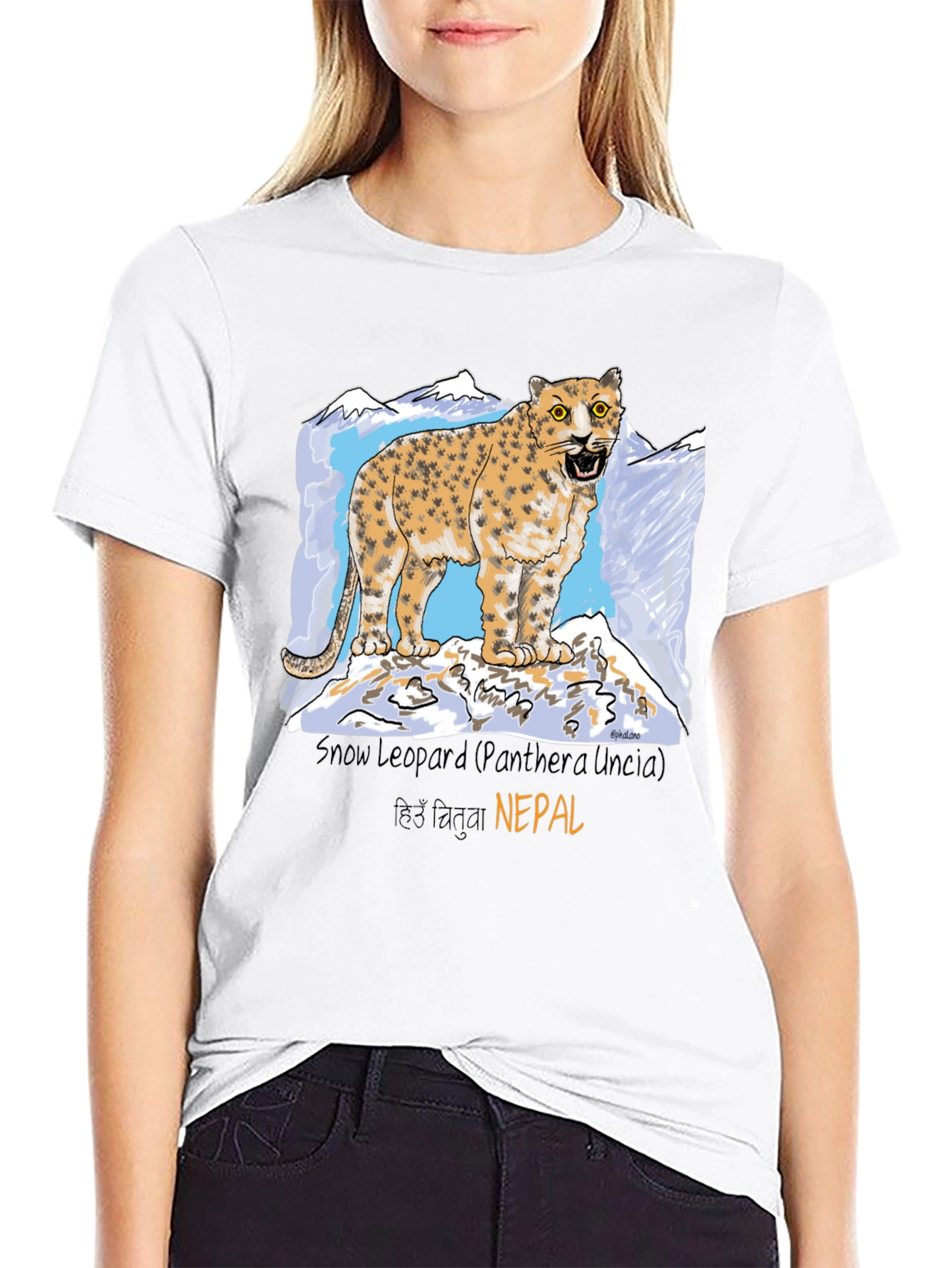 Snow Leopard Graphic Tee - Nepal Wildlife Shirt