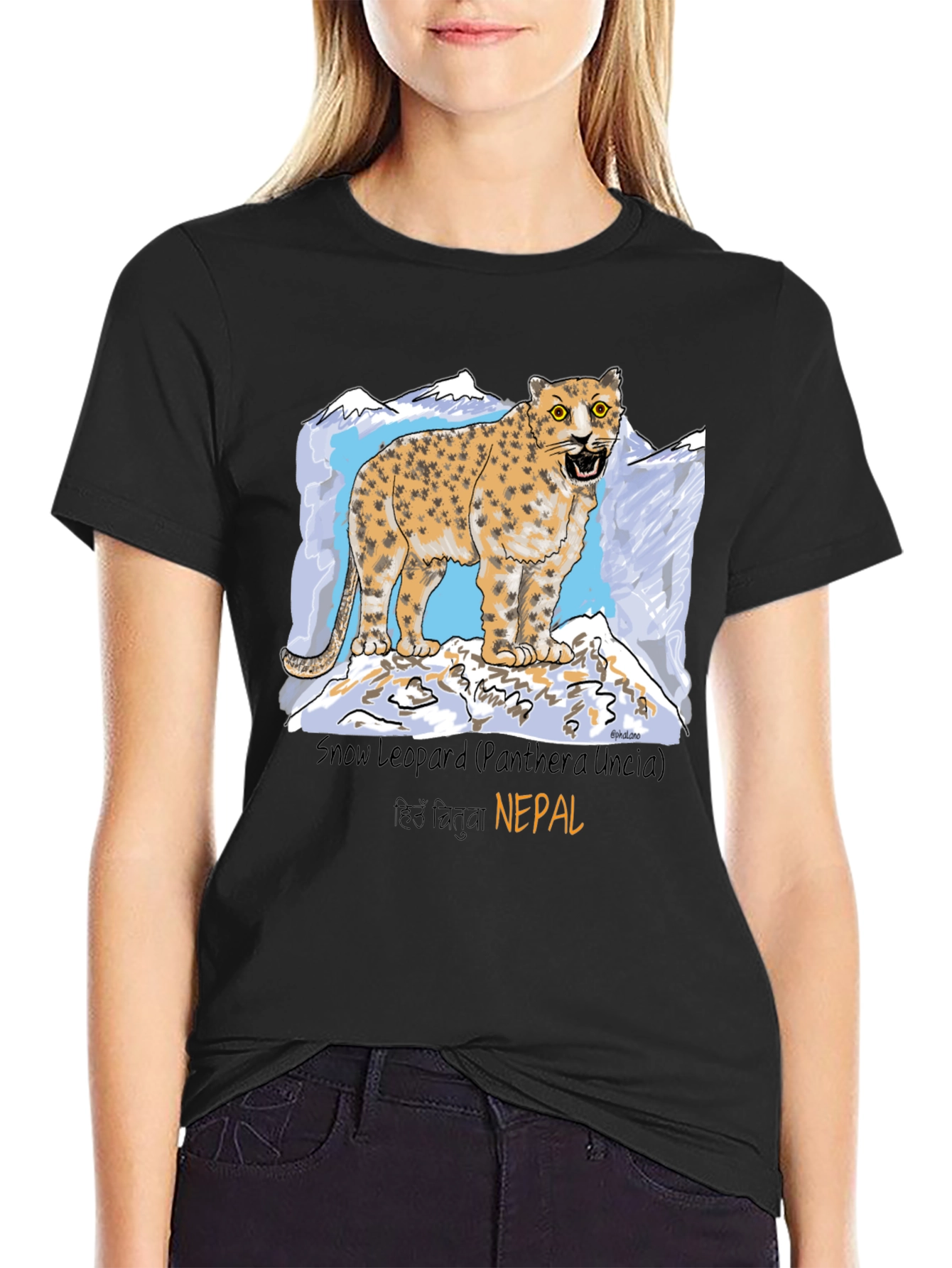Snow Leopard Graphic Tee - Nepal Wildlife Shirt