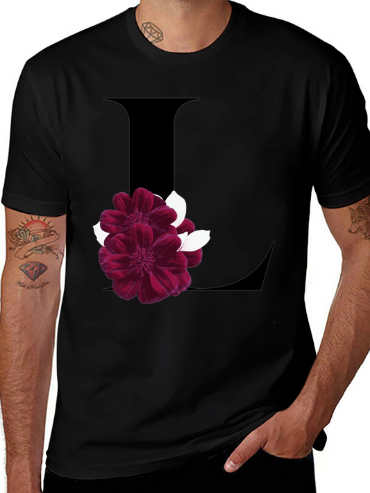 Floral Letter L Black T-Shirt