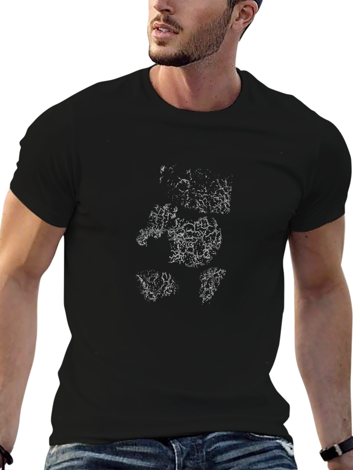 Abstract Teddy Bear Graphic Black Tee