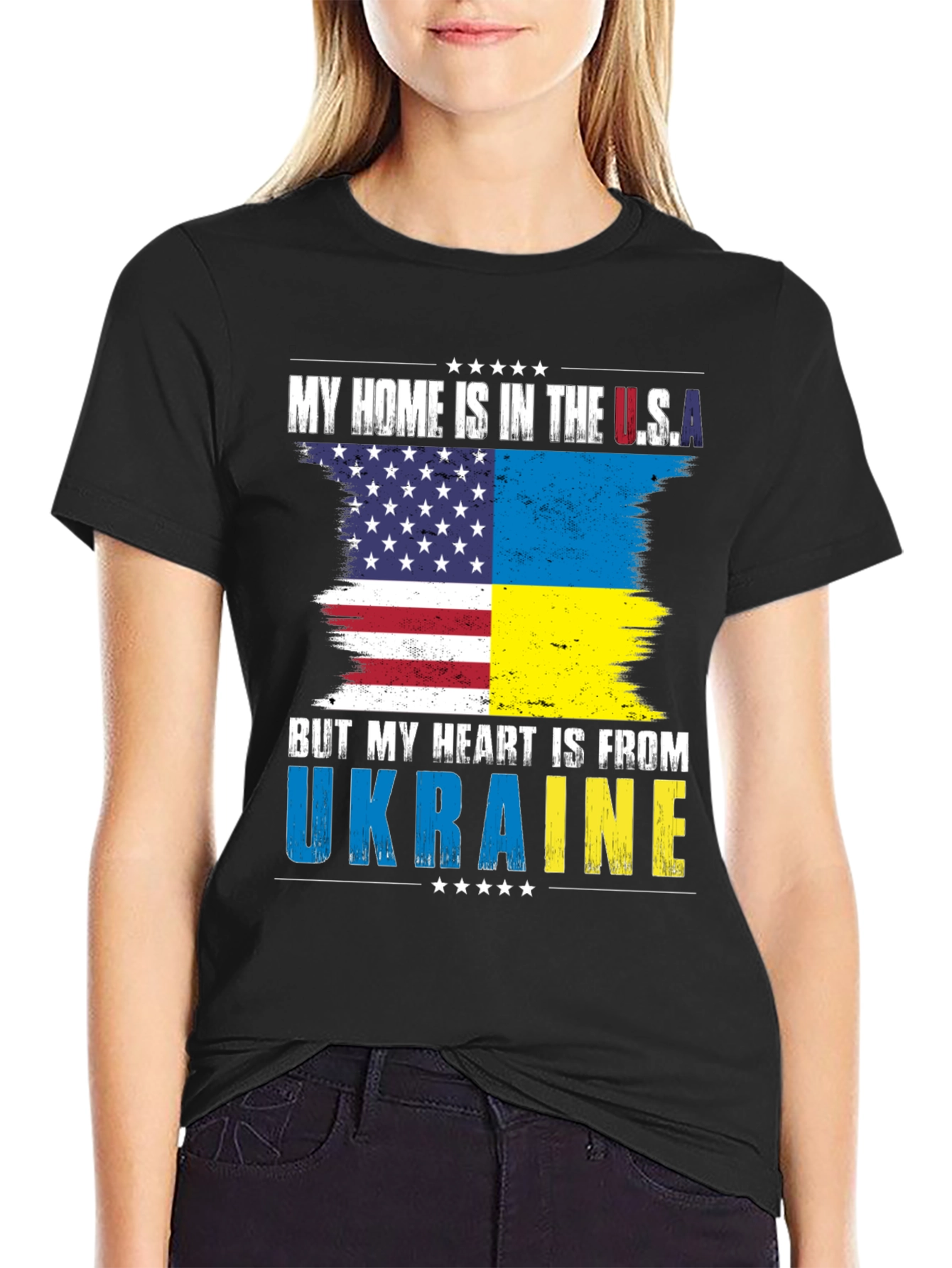 USA Ukraine Flag Heart T-Shirt
