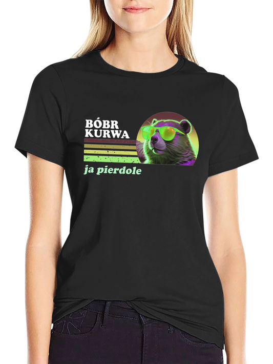 Bóbr Kurwa Graphic Tee - Retro Beaver Sunglasses T-Shirt